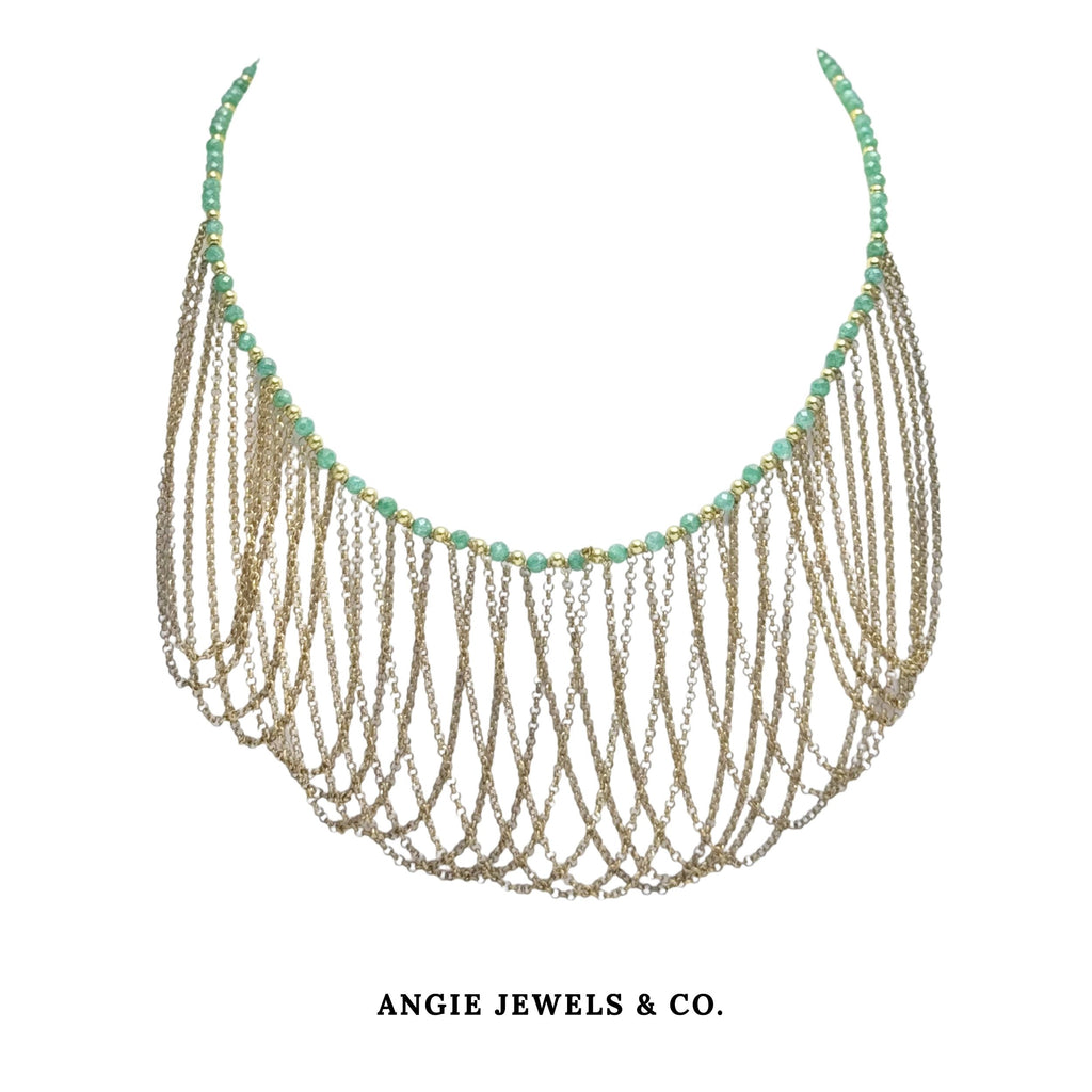 Cleopatra Corto Drape Necklace with Green Zircon in S925 Silver