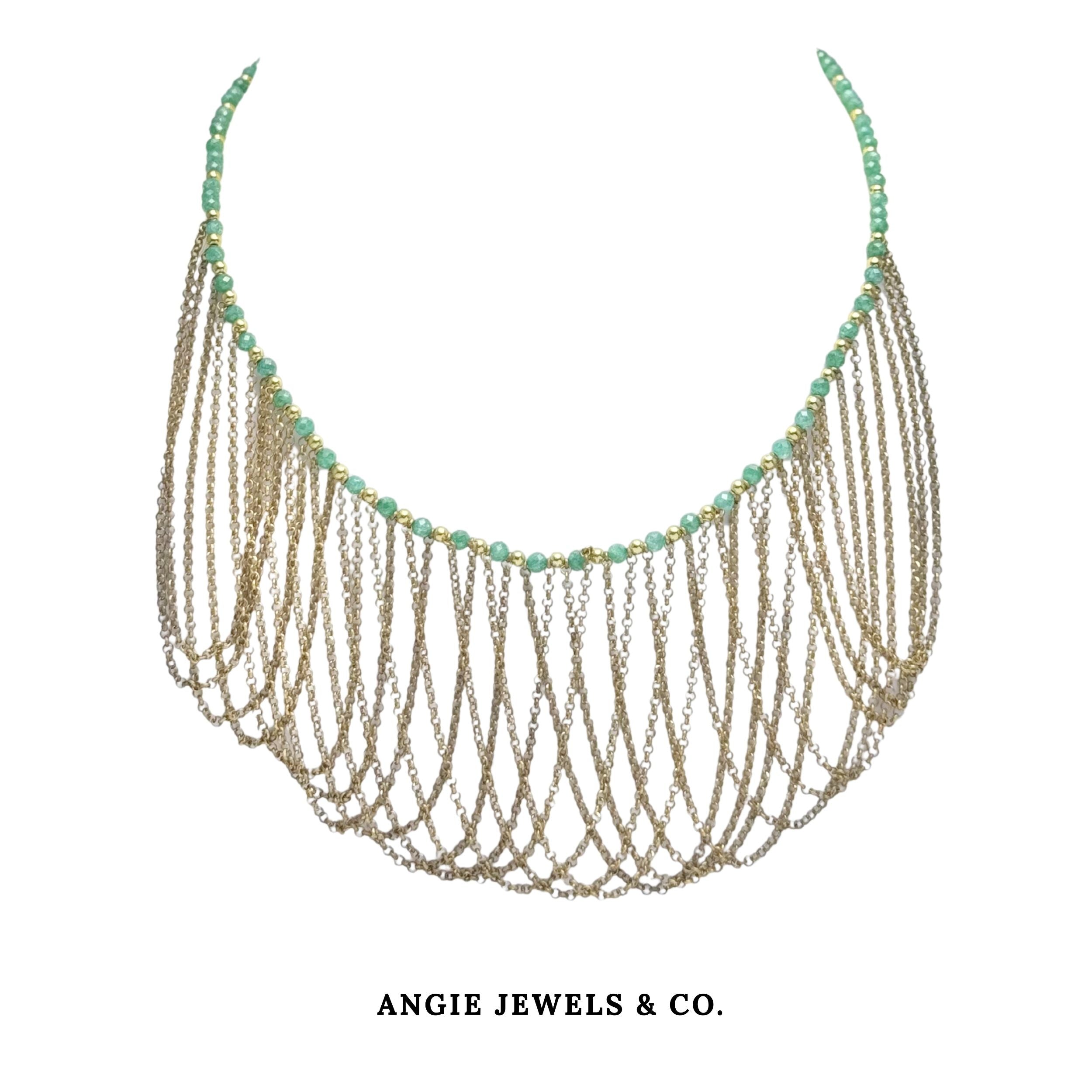Cleopatra Corto Drape Necklace with Green Zircon in S925 Silver 968