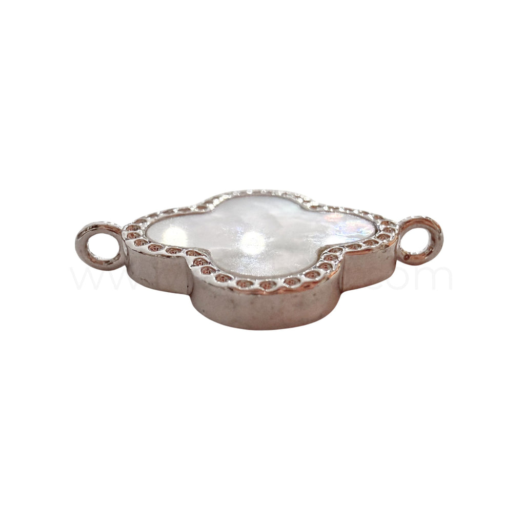 Clover Connector Mother of Pearl Shell in Silver Tone