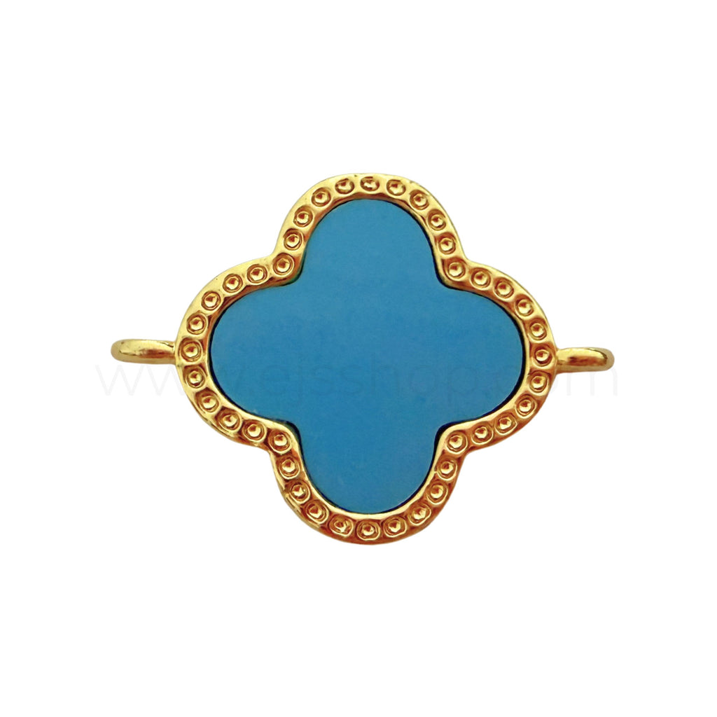 Clover Connector Turquoise in Gold Tone