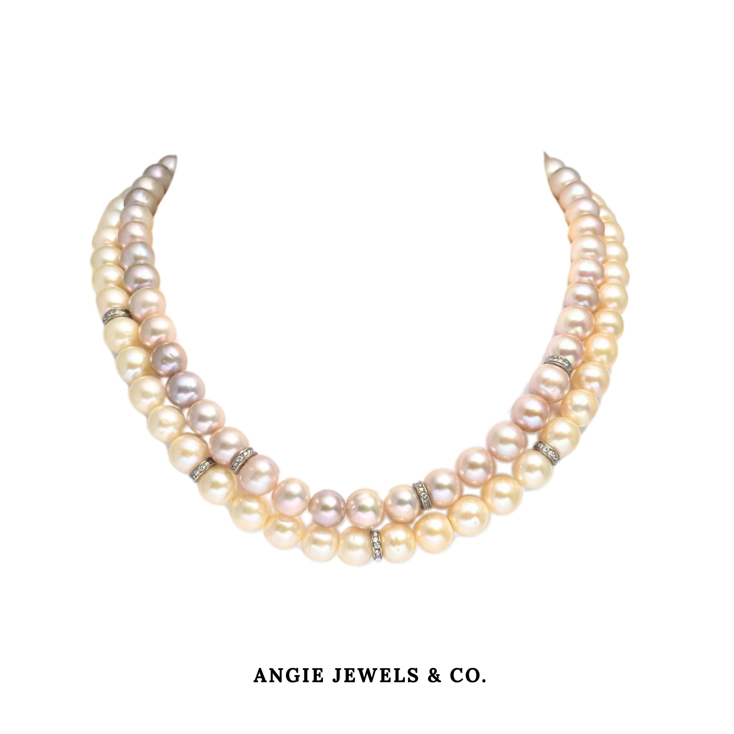 Corto 2 Layer Necklace with Pastel Freshwater Pearls 11-12mm