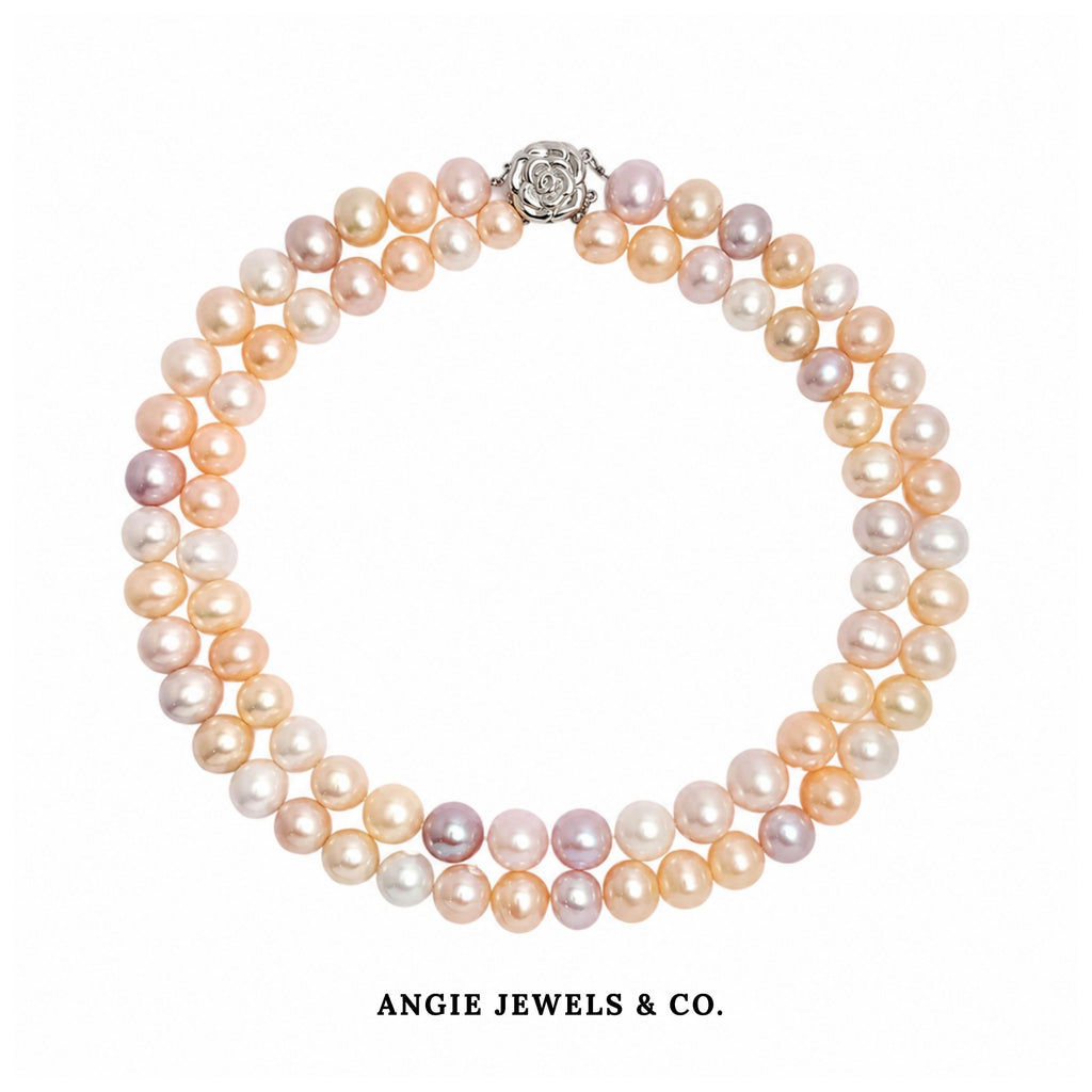 Corto 2 Layer Necklace with Pastel Freshwater Pearls