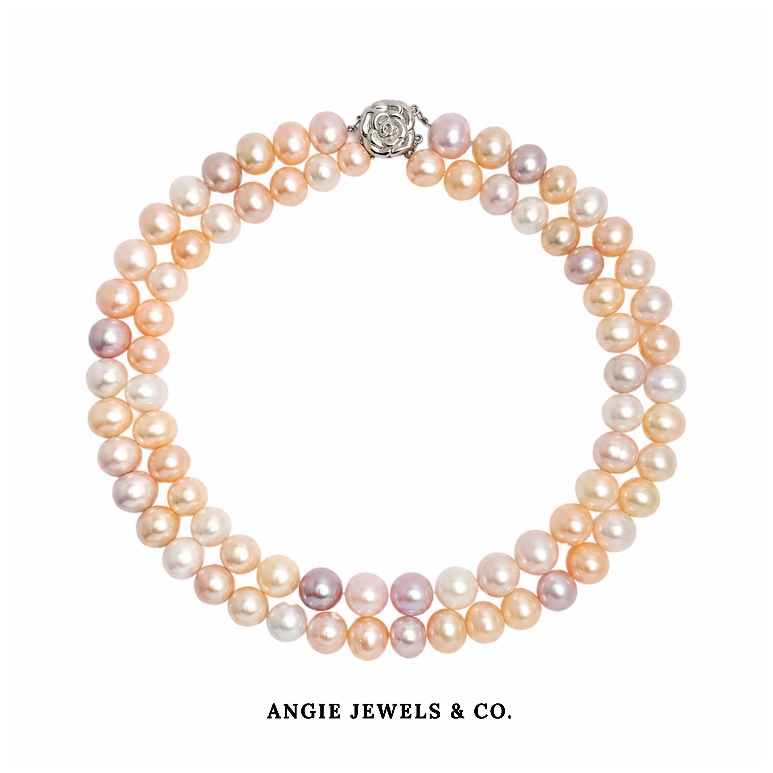 Corto 2 Layer Necklace with Pastel Freshwater Pearls