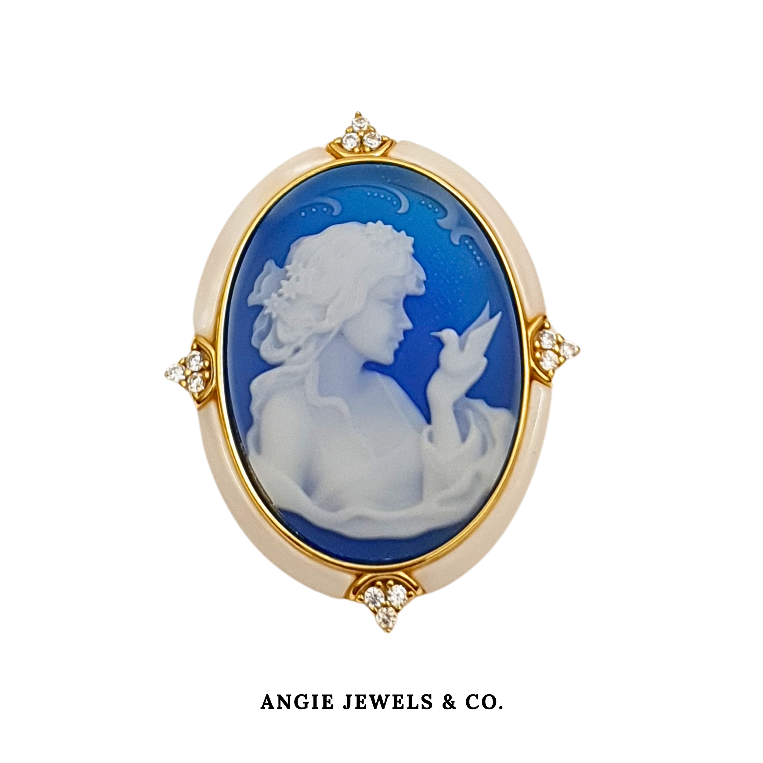 Dove Ava Cameo Brooch S925 Blue Oval