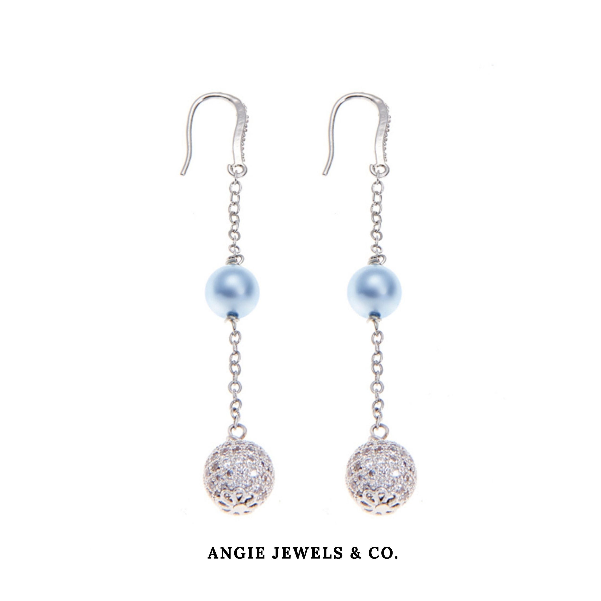Drape Light Blue Swarovski Crystal Pearl Dangle Earrings