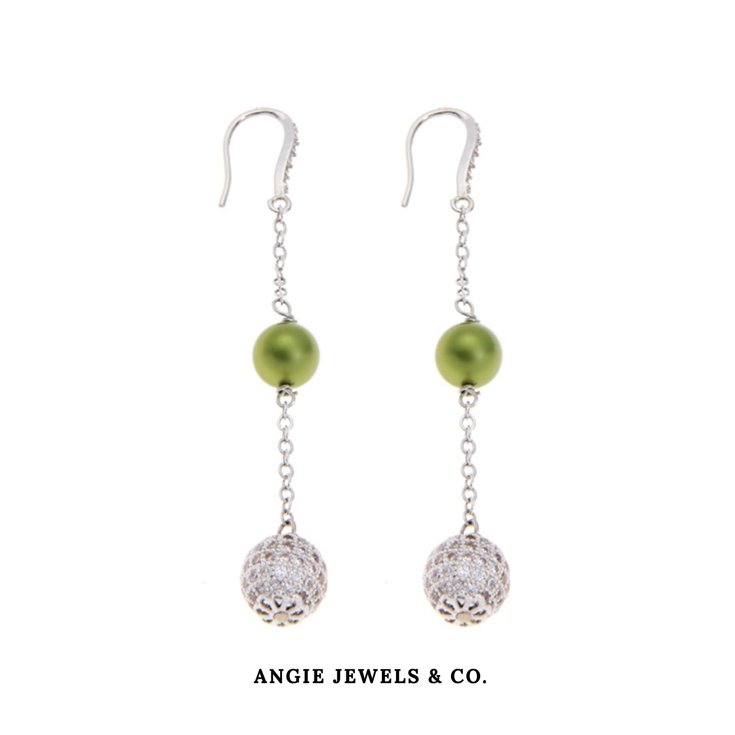 Drape Light Green Swarovski Crystal Pearl Dangle Earrings