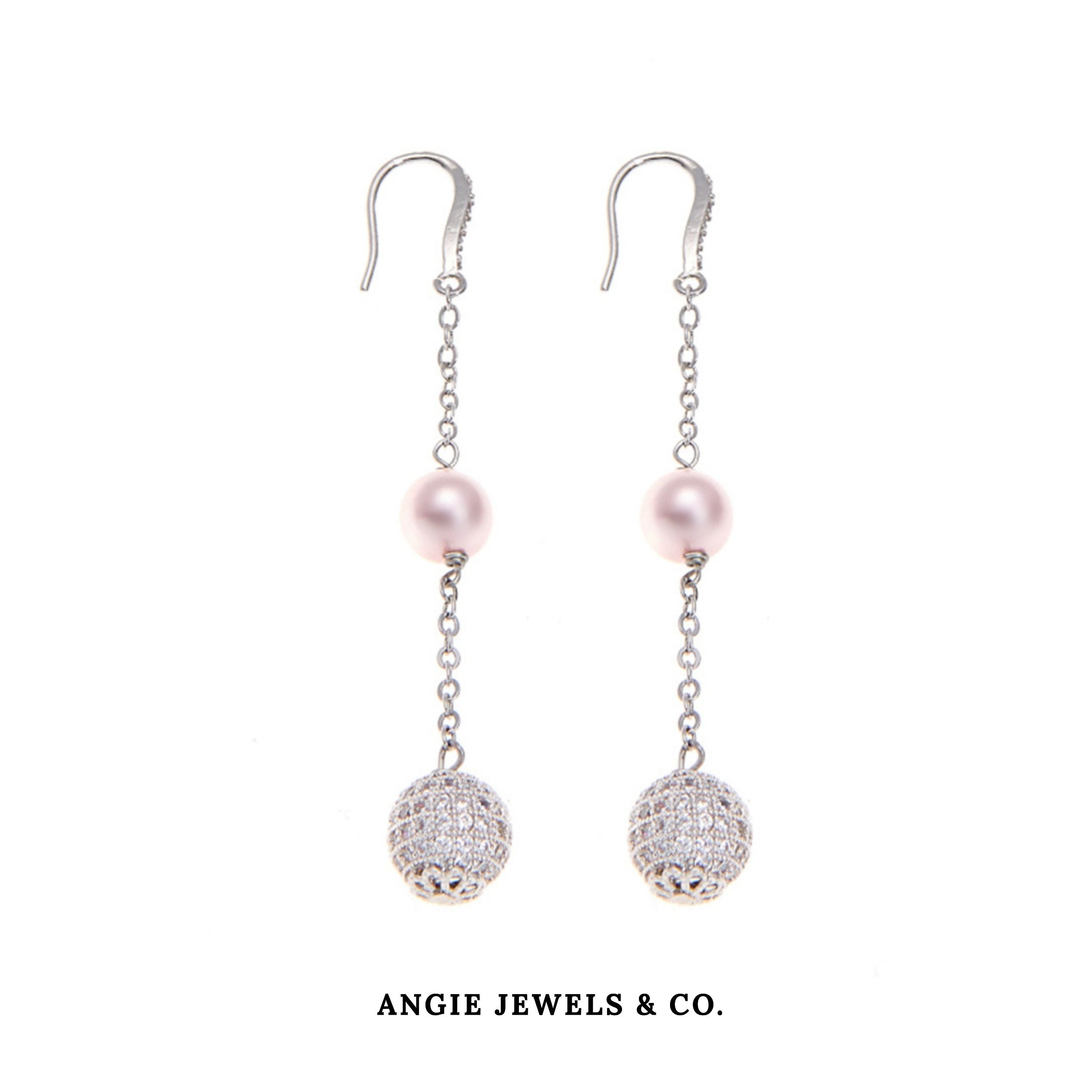 Drape Roseline Crystal Pearl Dangle Earrings