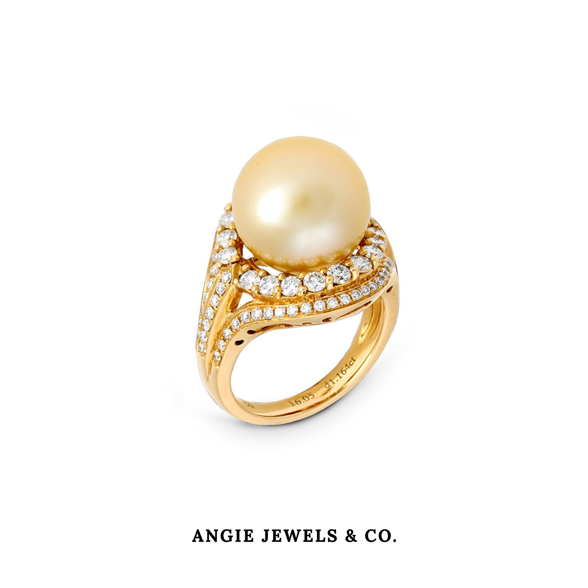 Ella Golden South Sea Pearl Diamond Ring in 18K Yellow Gold