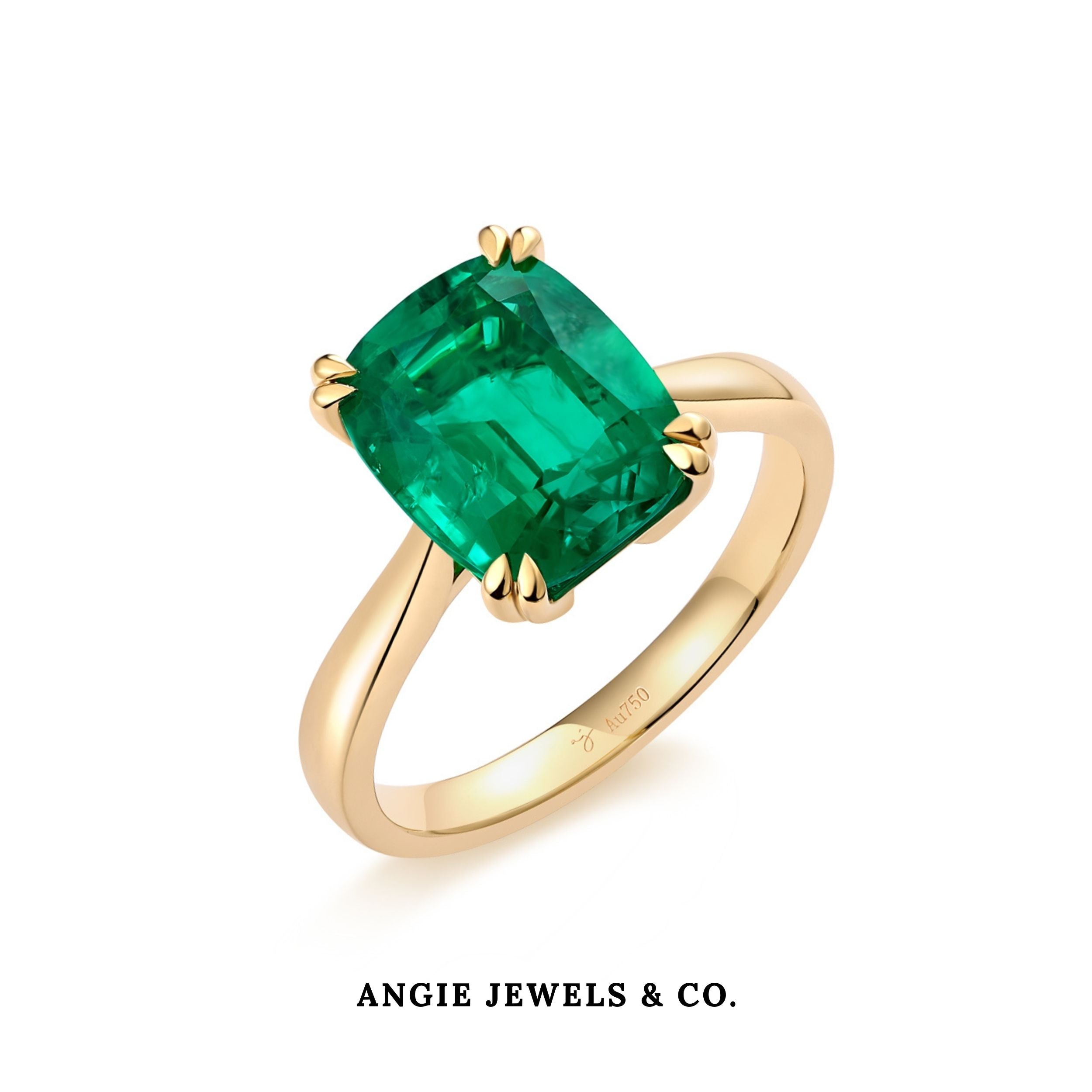 18K Yellow Gold Lab Grown Emerald Ring