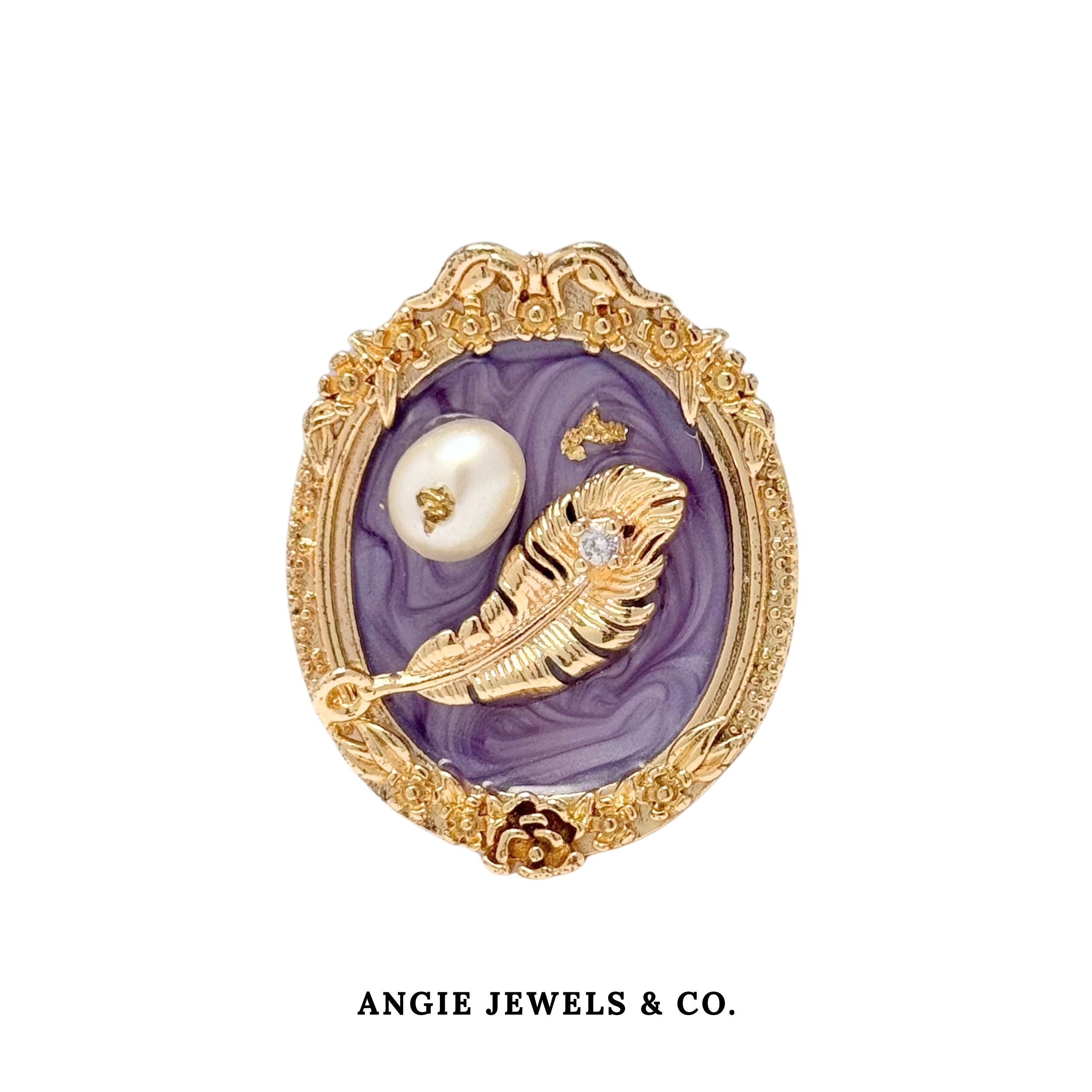 Feather Round Frame Brooch