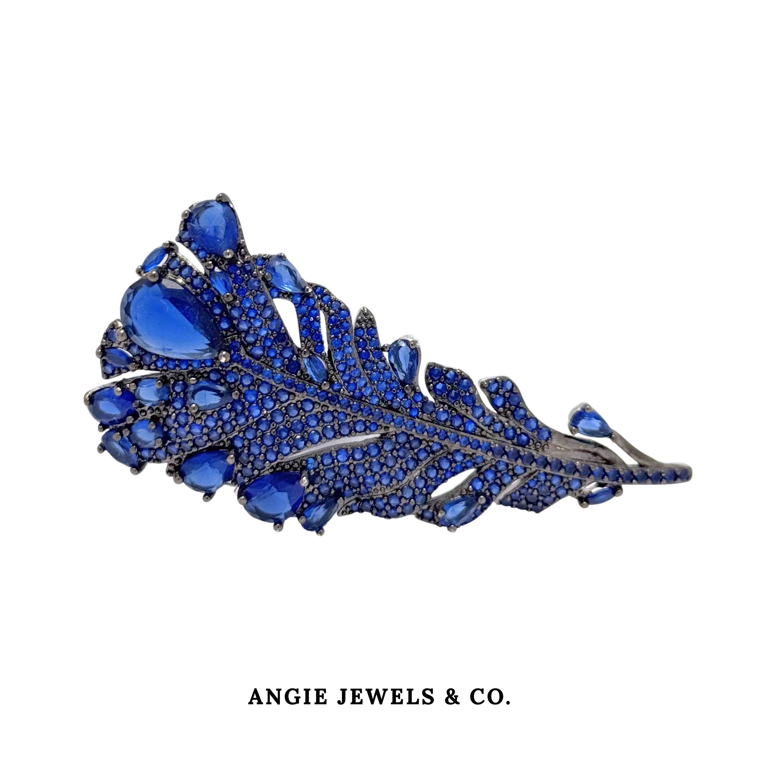 Finesse Blue Feather Brooch