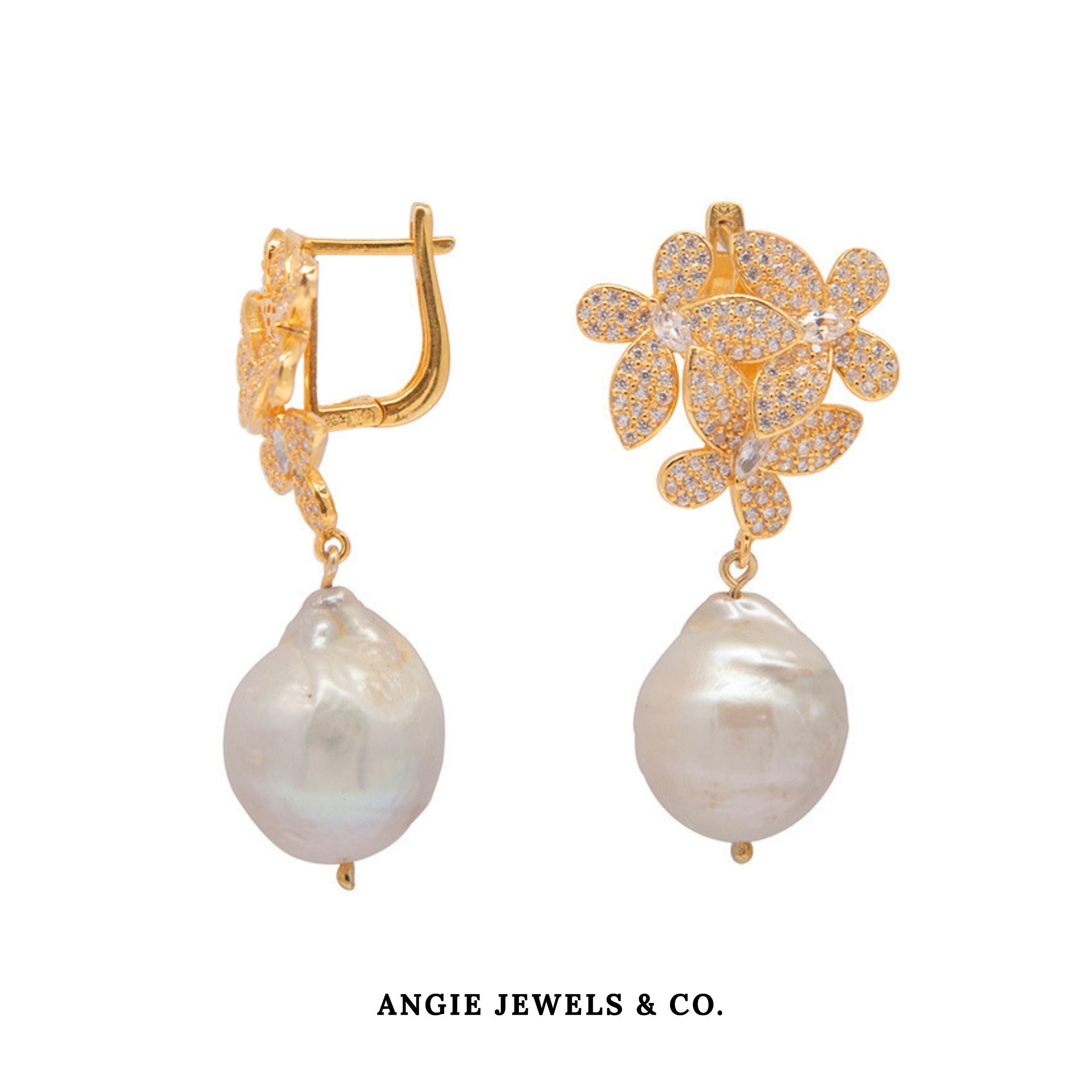 Flor Yellow Gold Sterling Silver Baroque Pearl Dangle Drop