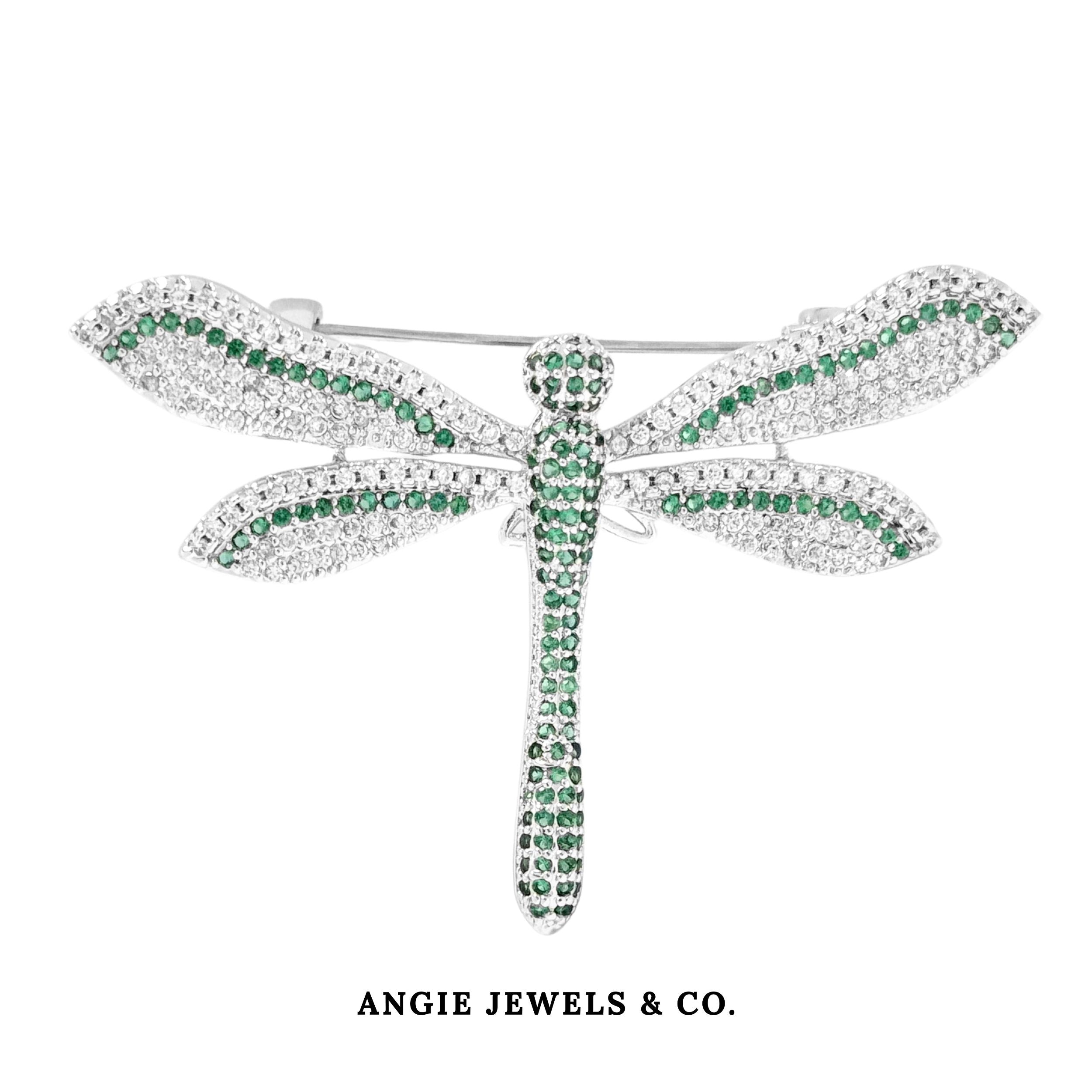 Flutterglow Green Dragonfly Brooch