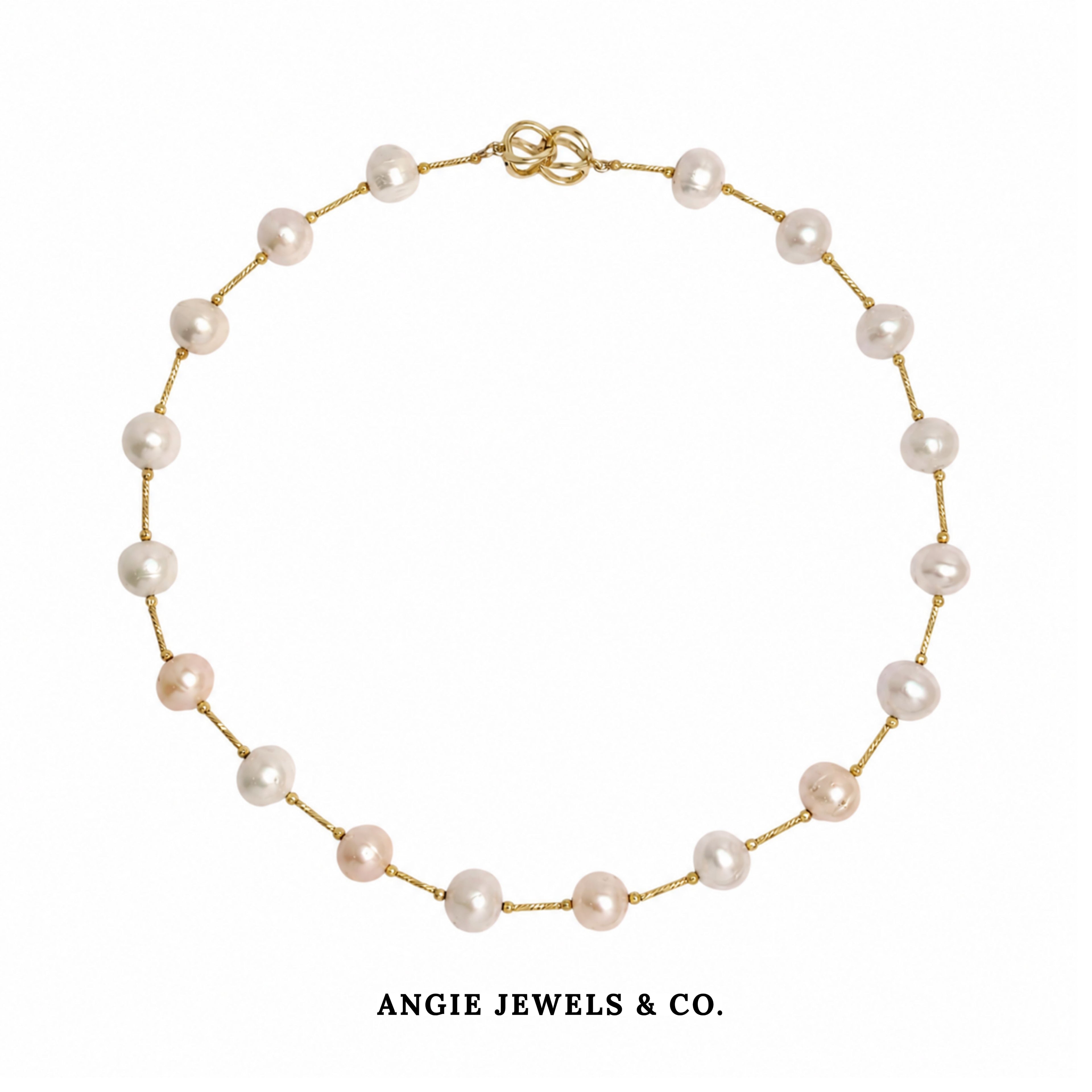 Freshwater Pearl Gold Tube Necklace with Sterling Silver Clasp