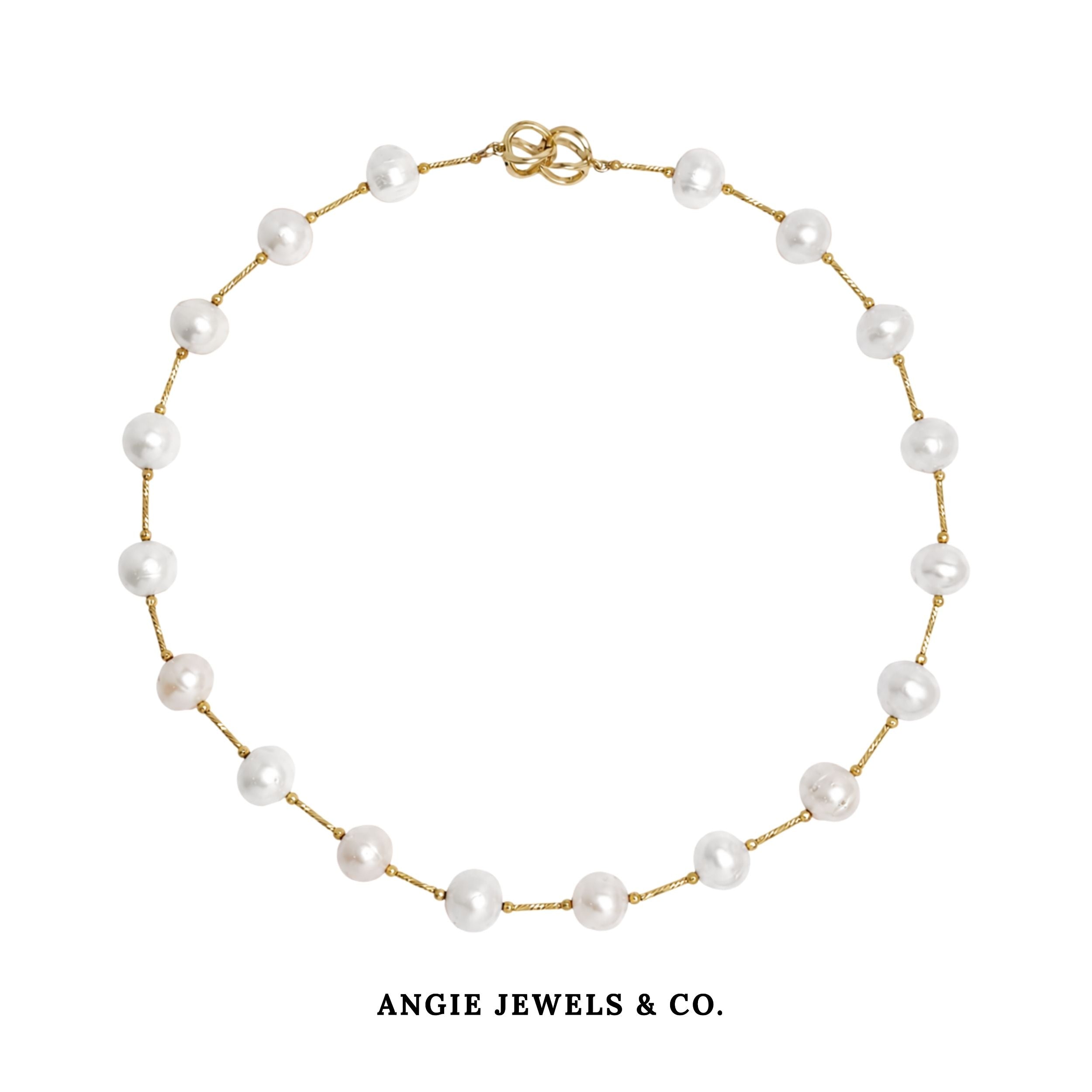 Freshwater Pearl Gold Tube Necklace with Sterling Silver Clasp