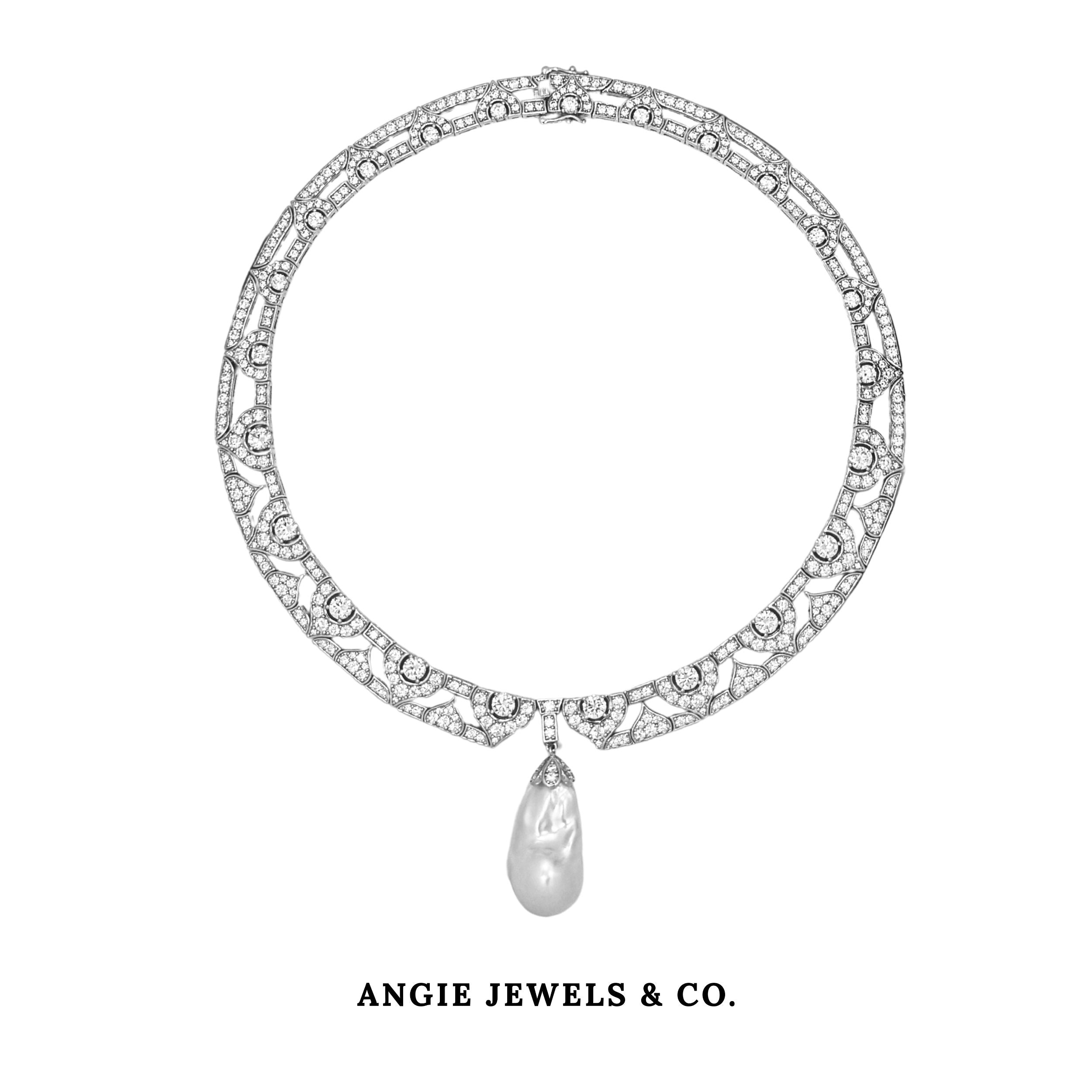 Galaxie Necklace With Baroque Freshwater Pearl Drop In S925