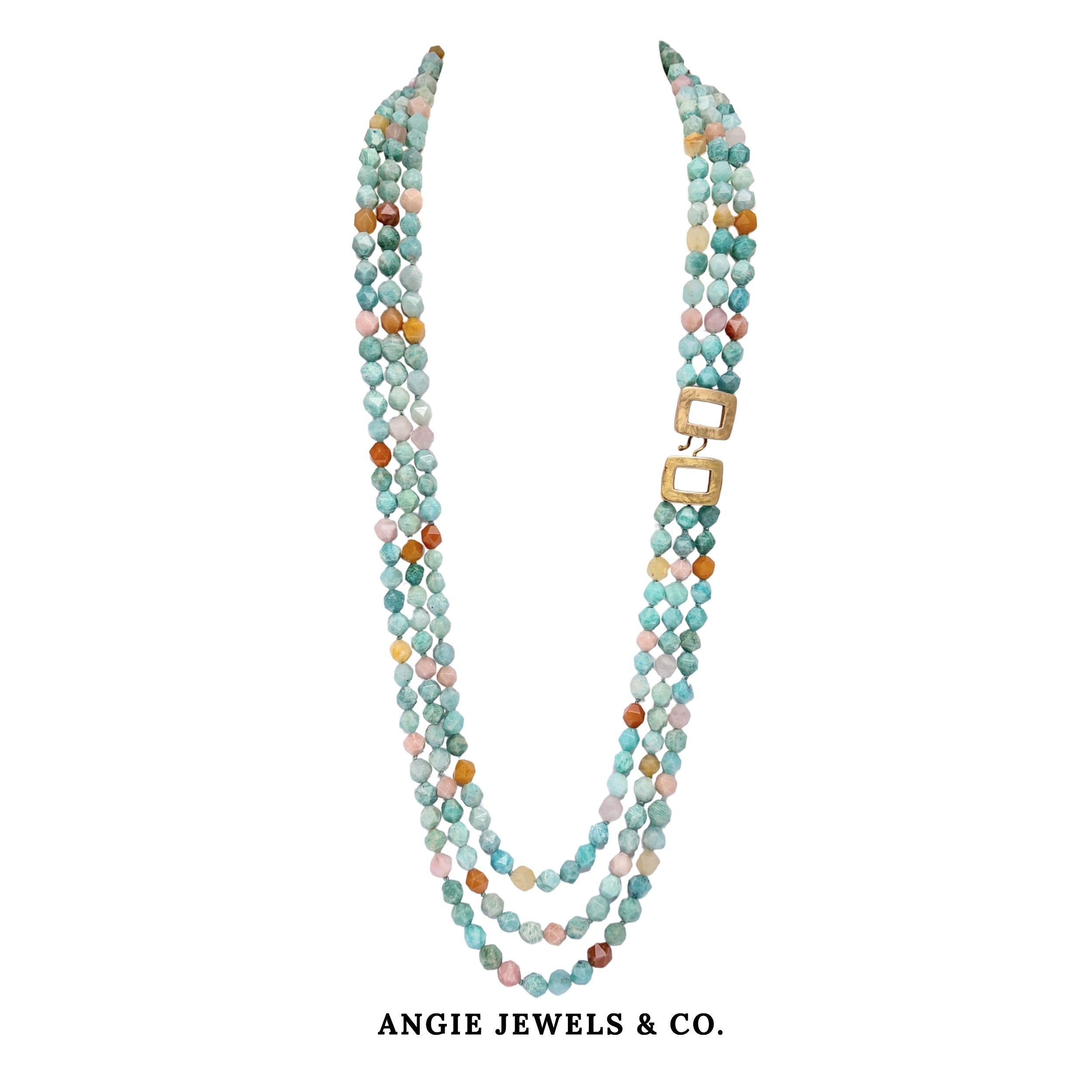 Geolith Cascade Amazonite 3 Layer Necklace Long