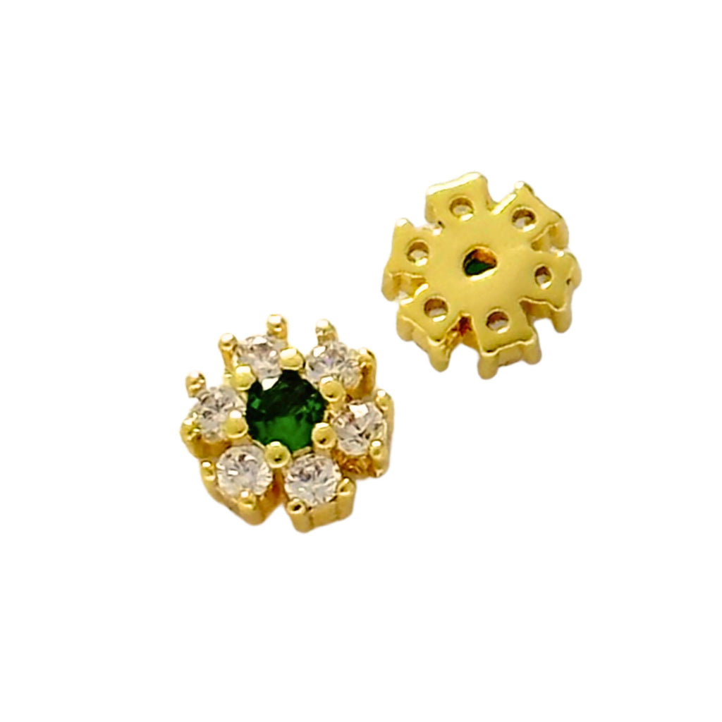 Gold Flower Diamante Spacer Green 7.3mm