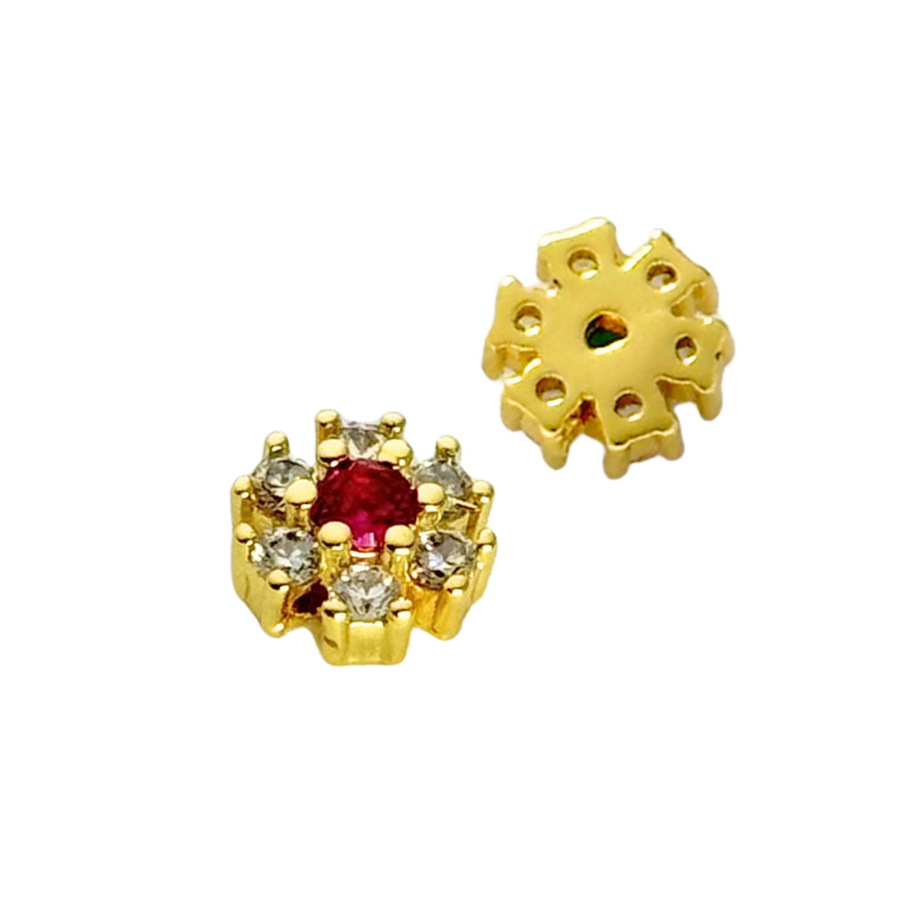 Gold Flower Diamante Spacer Red 7.3mm