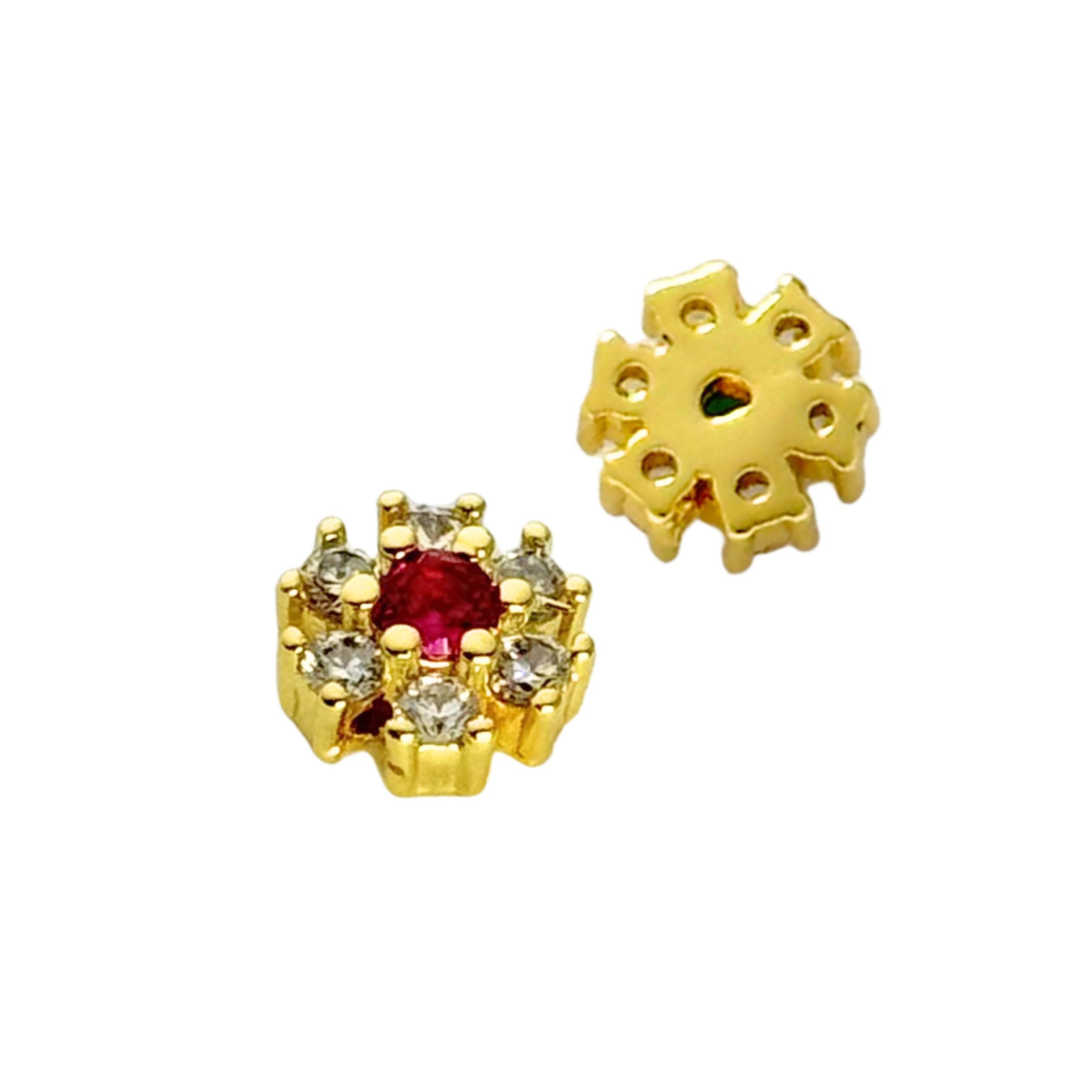 Gold Flower Diamante Spacer Red 7.3mm