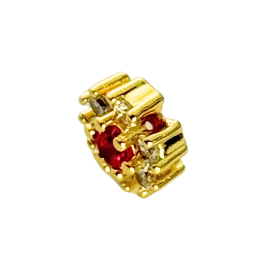 Gold Flower Diamante Spacer Red 7.3mm