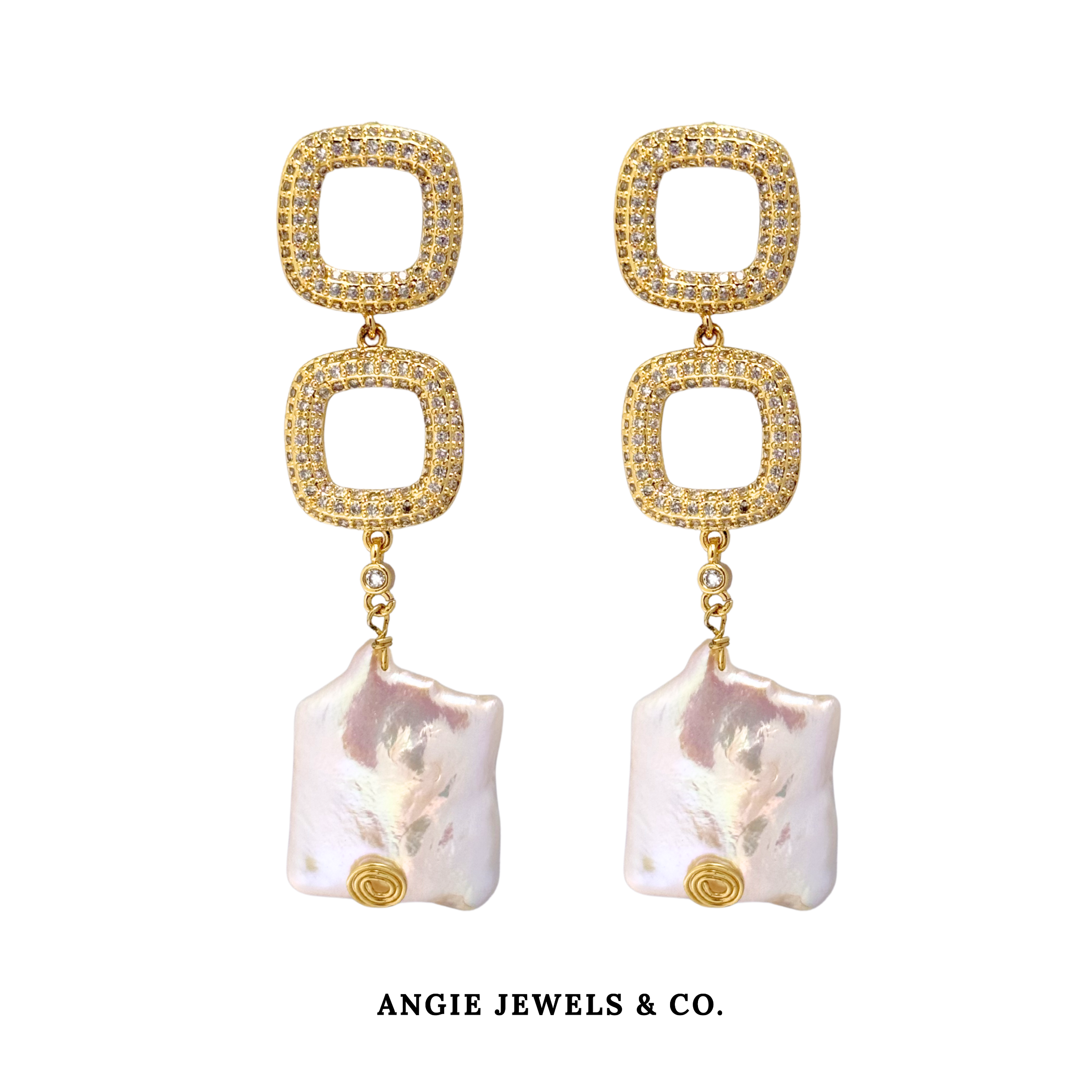 Golden Frame Baroque Pearl Earrings