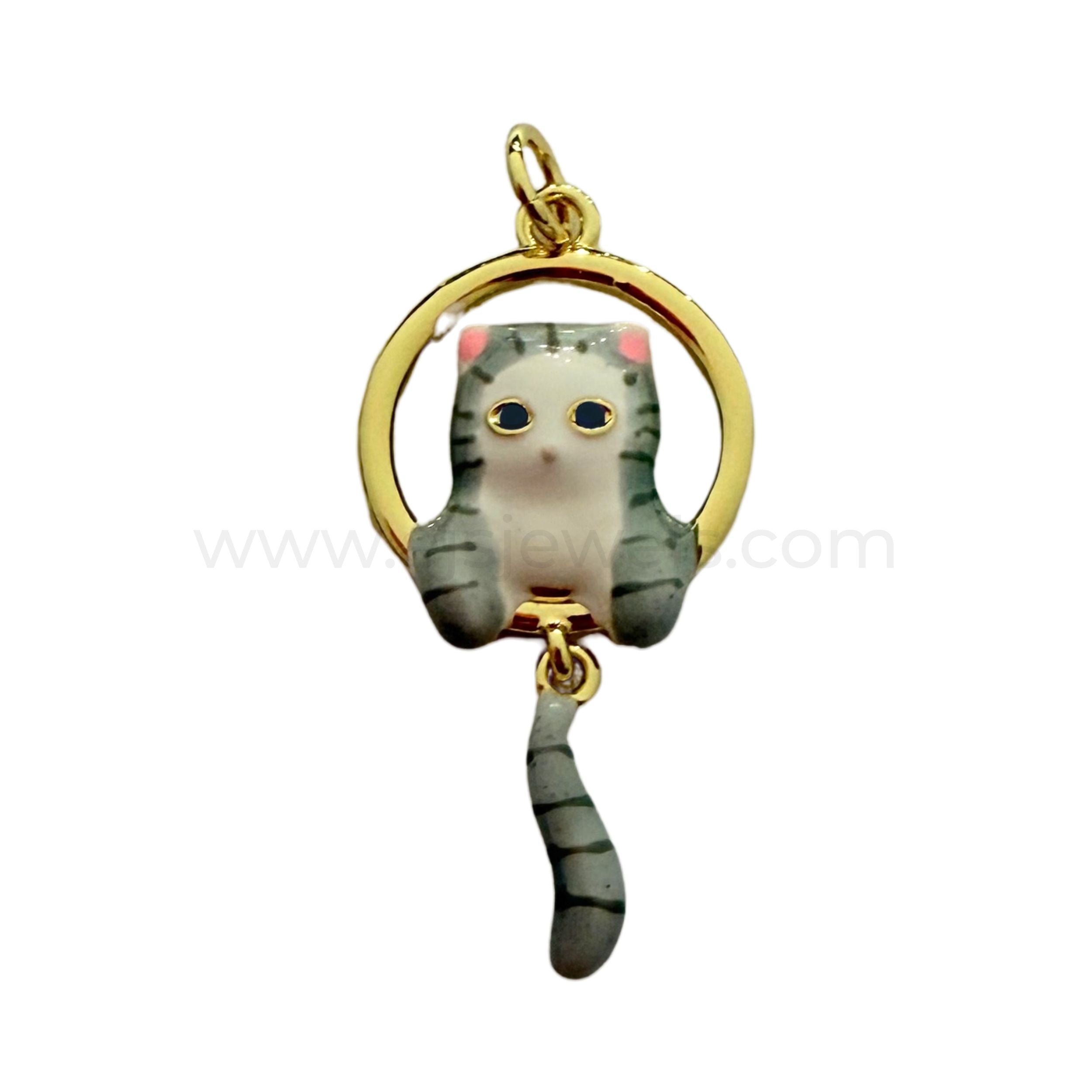 Grey Cat Dangling Tail Charm