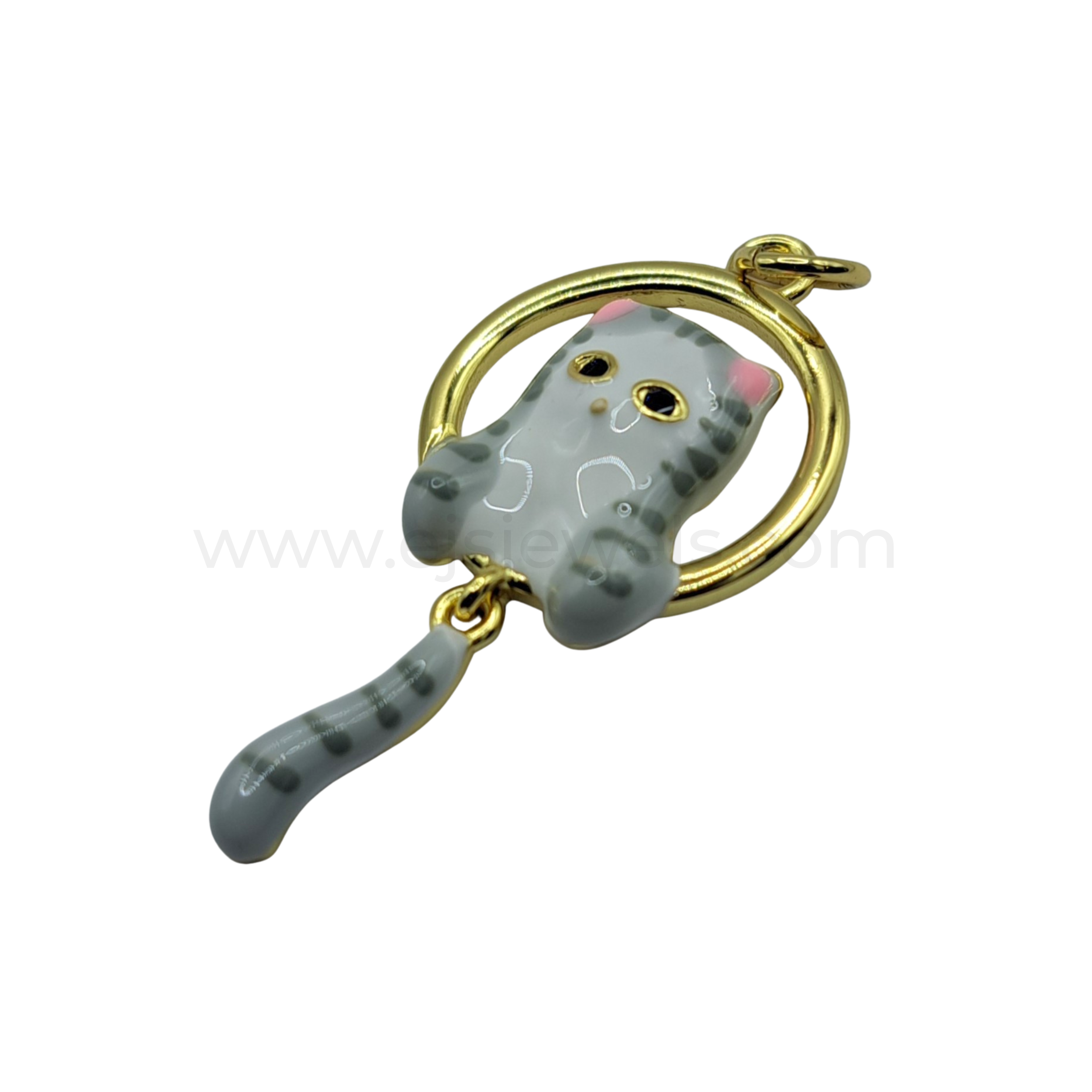 Grey Cat Dangling Tail Charm