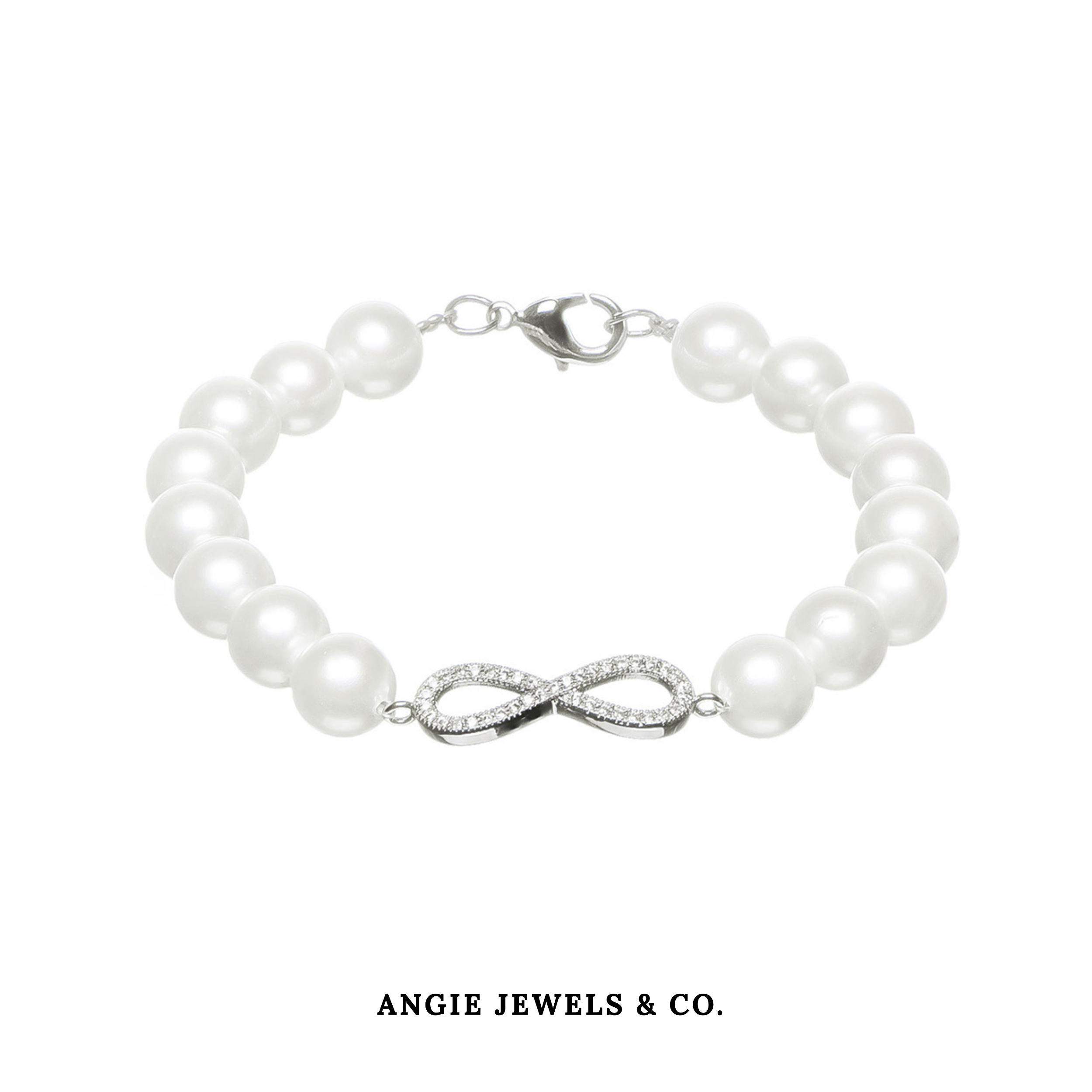 Infinity White Shell Pearl Bracelet Swarovski Zirconia