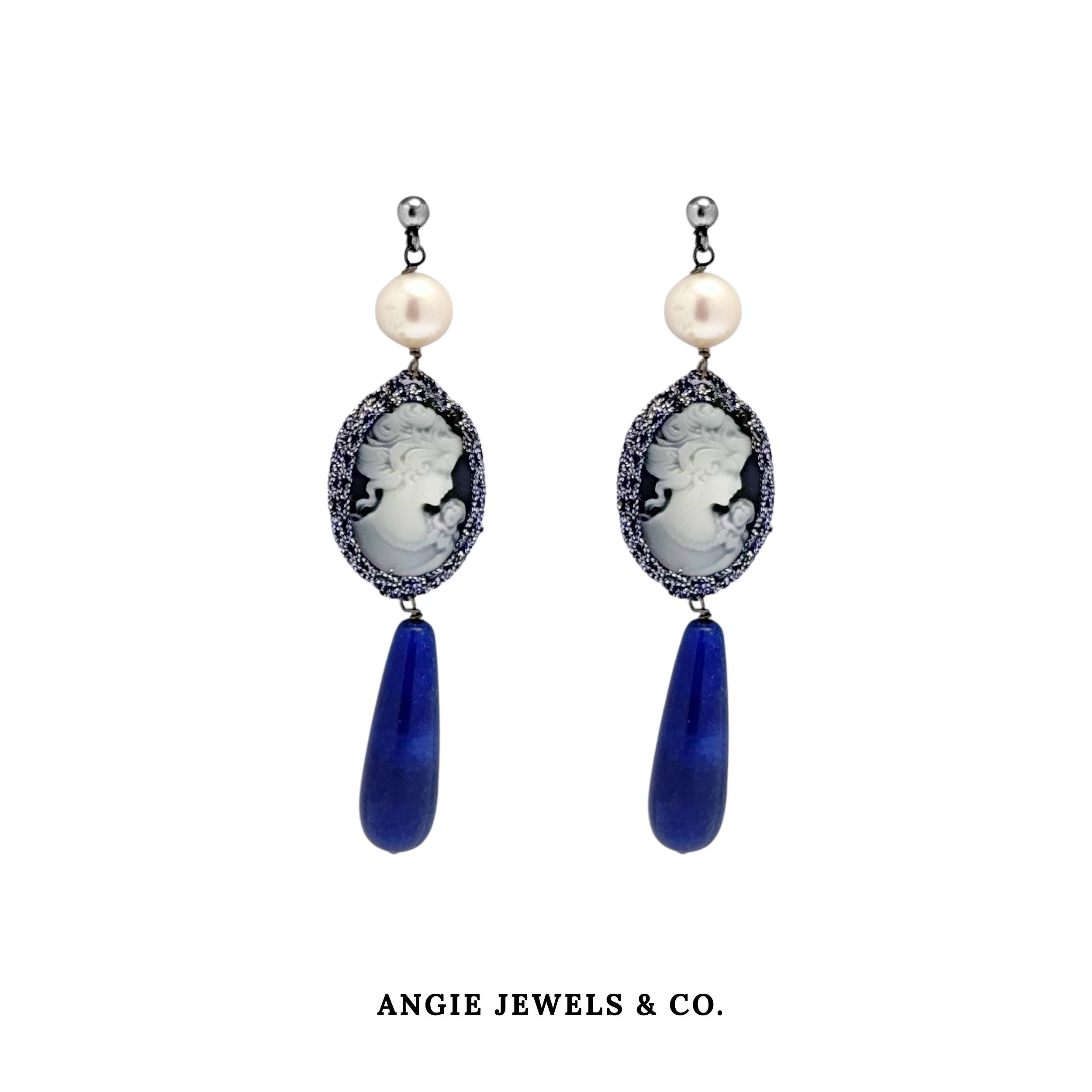 Italian Weaved Cameo Lilith Blue Earrings_S925_RM350