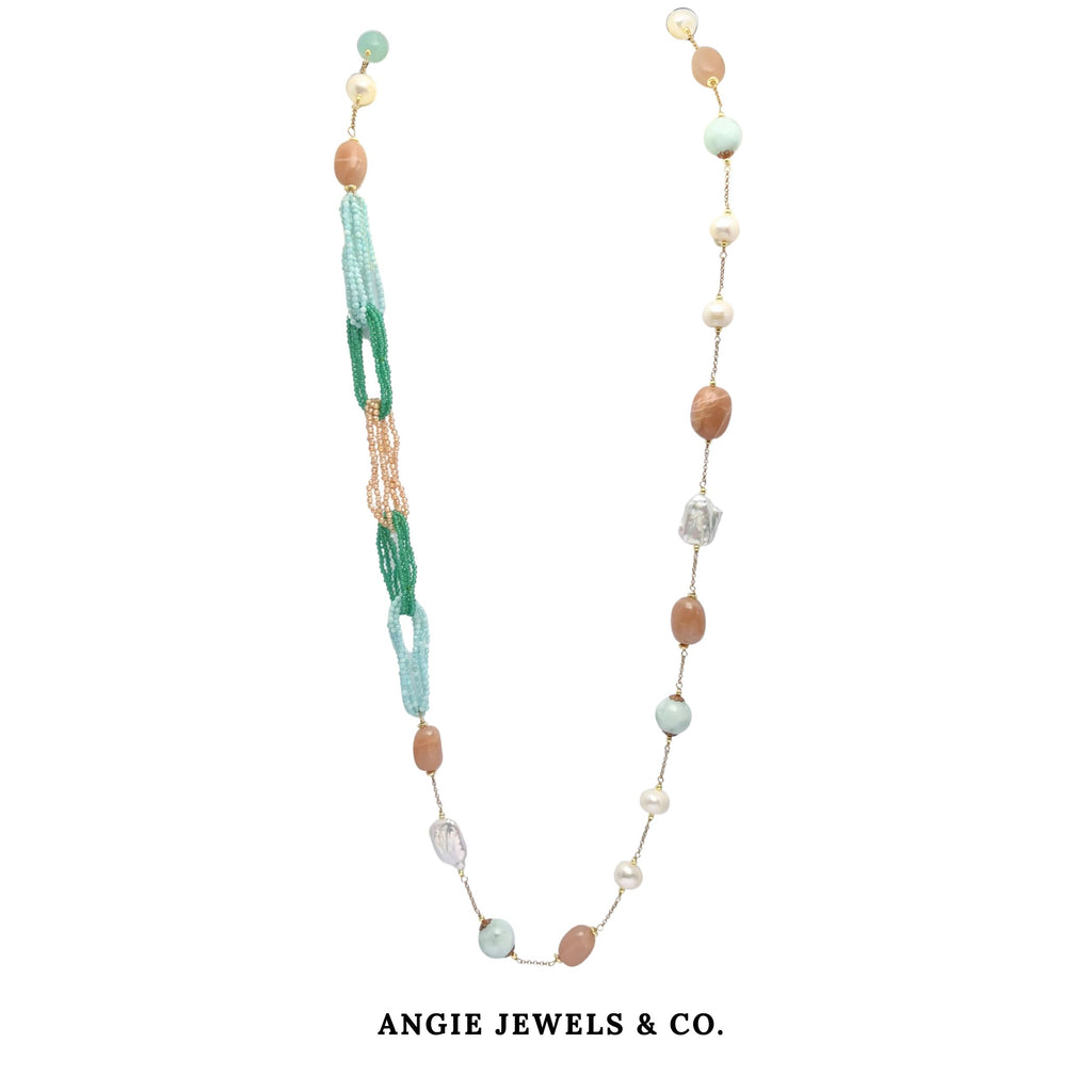 Leviette Bella Amazonite Jade Sunstone Freshwater Pearls and Zircon in S925 Silver