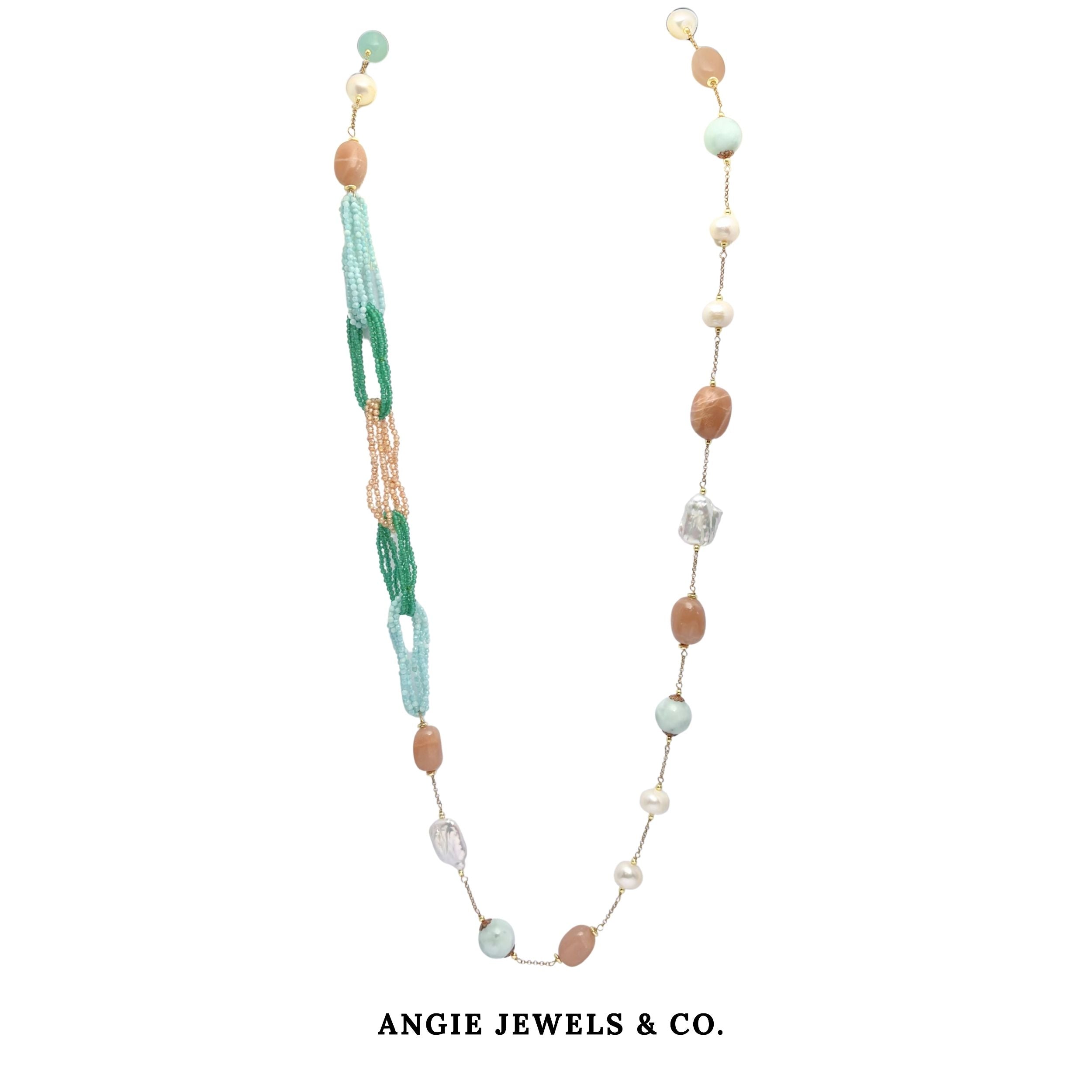 Leviette Bella Amazonite Jade Sunstone Freshwater Pearls and Zircon in S925 Silver 1180