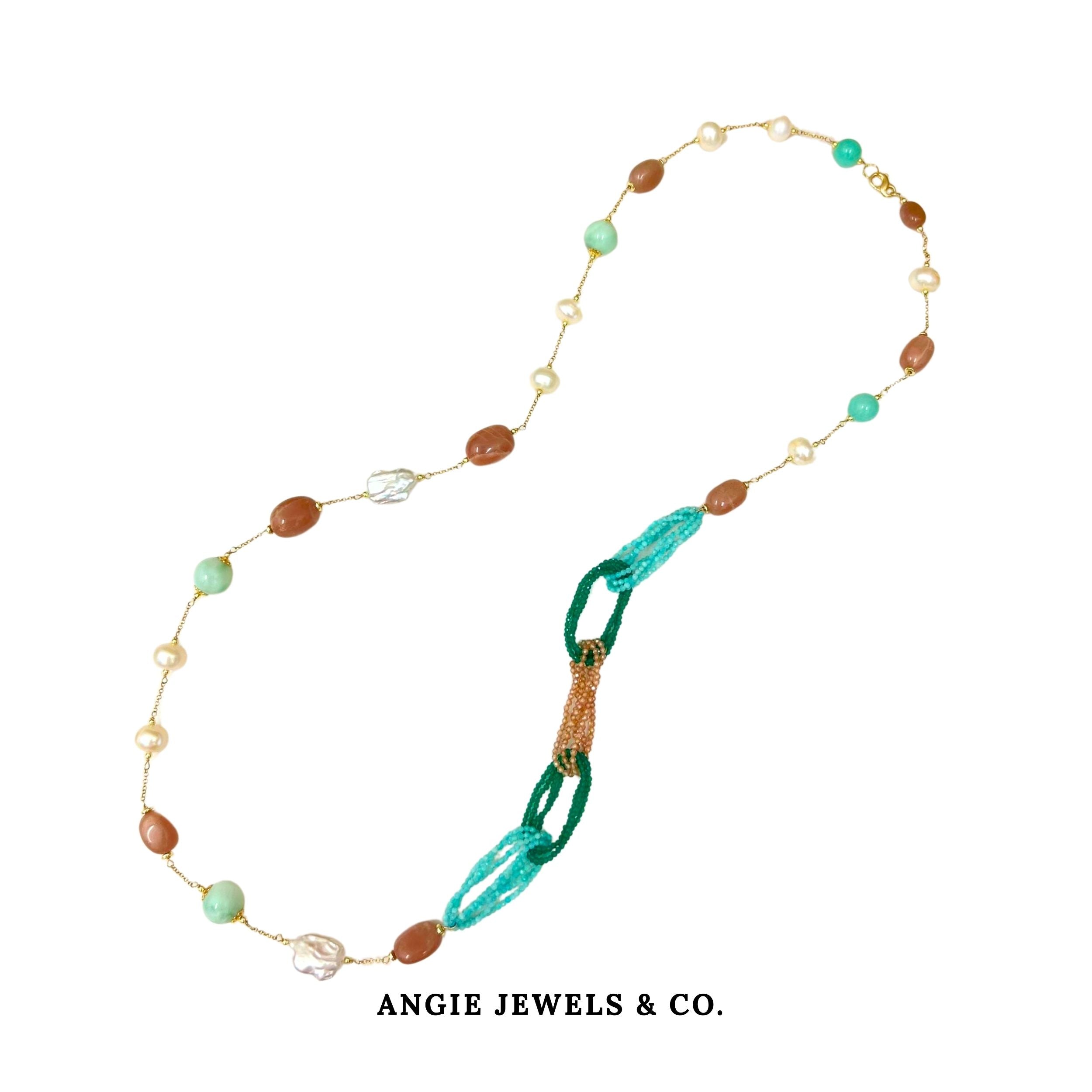 Leviette Bella Amazonite Jade Sunstone Freshwater Pearls and Zircon in S925 Silver