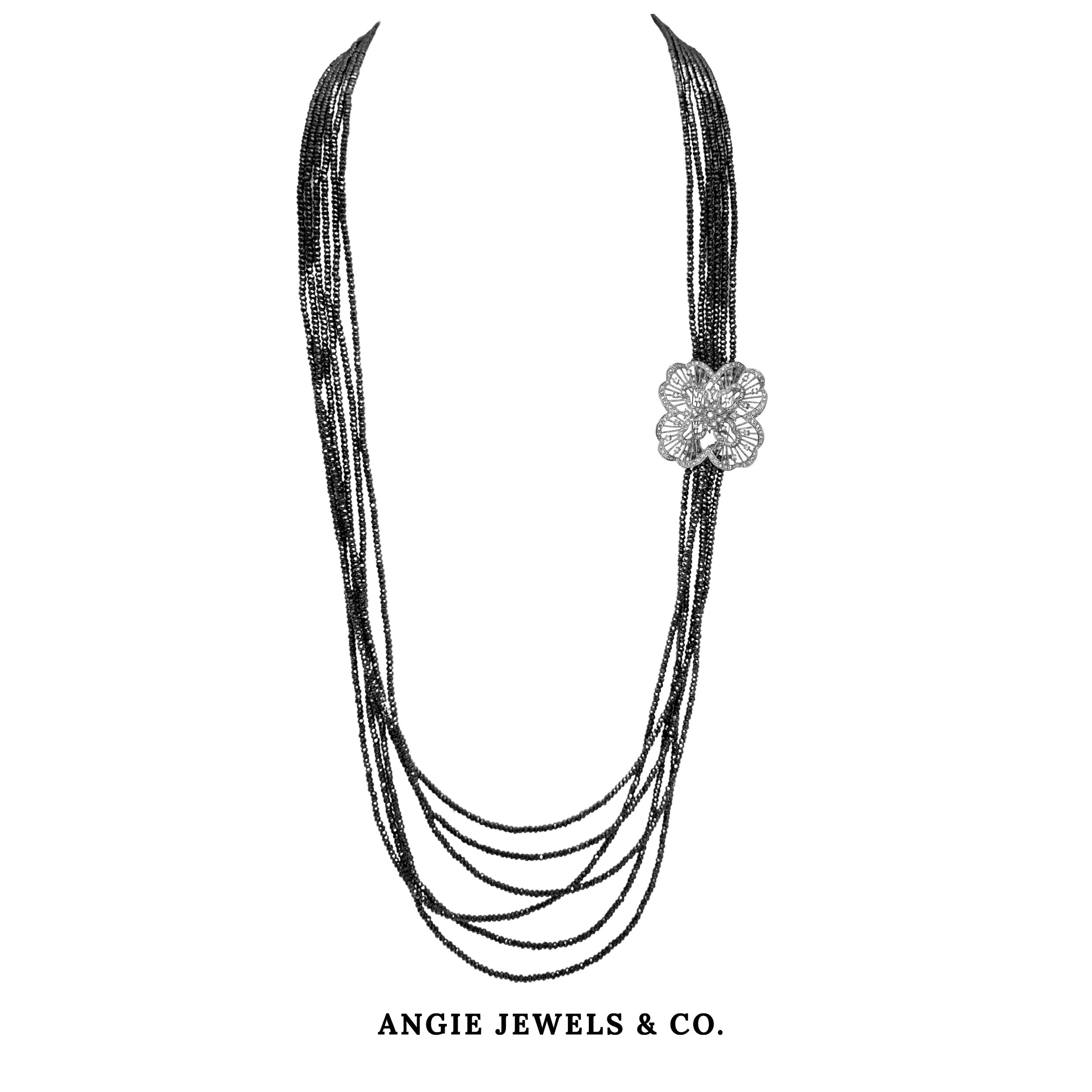 Long Black Russian Crystal Necklace