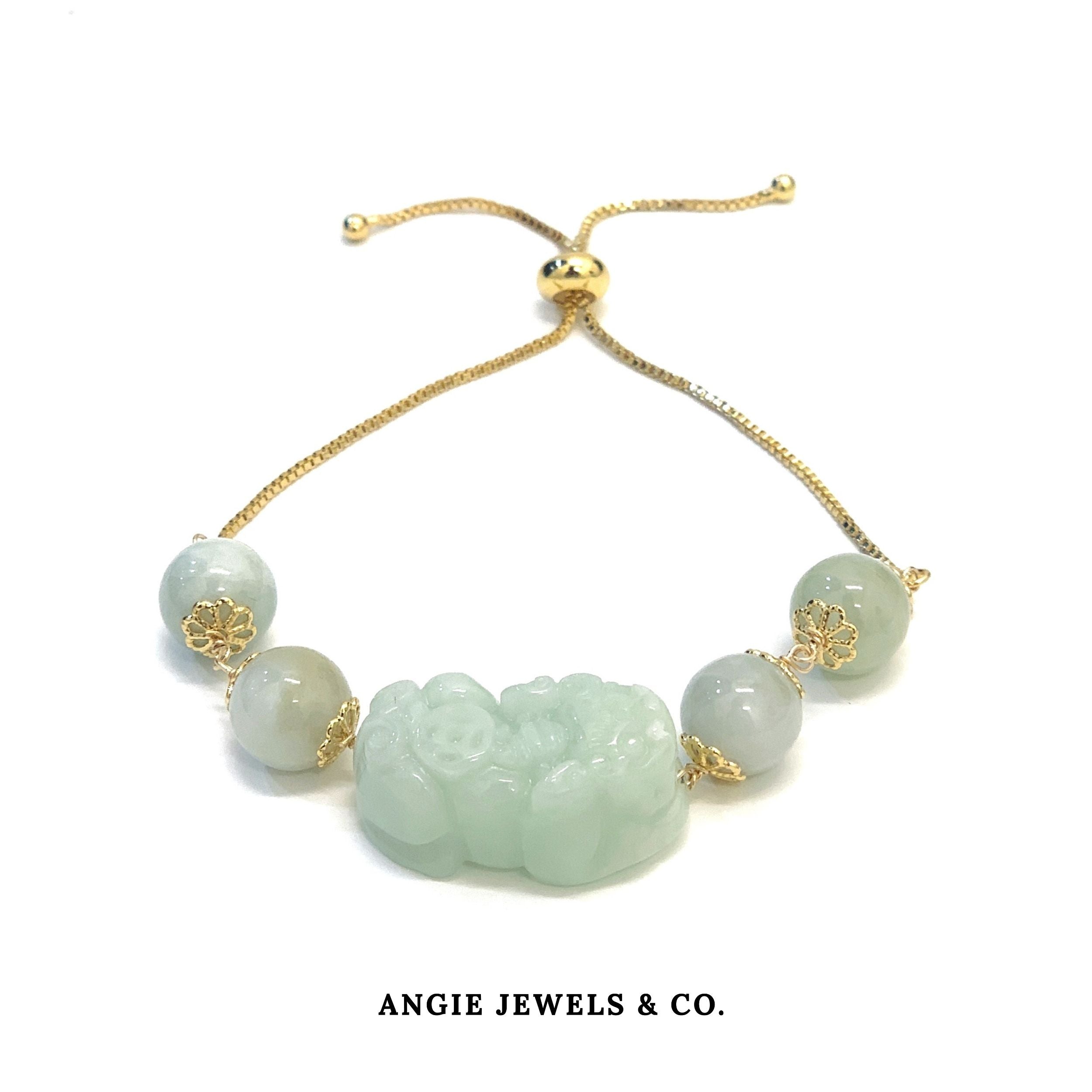 Luna Golden Natural Jadeite Pixiu Adjustable Bracelet