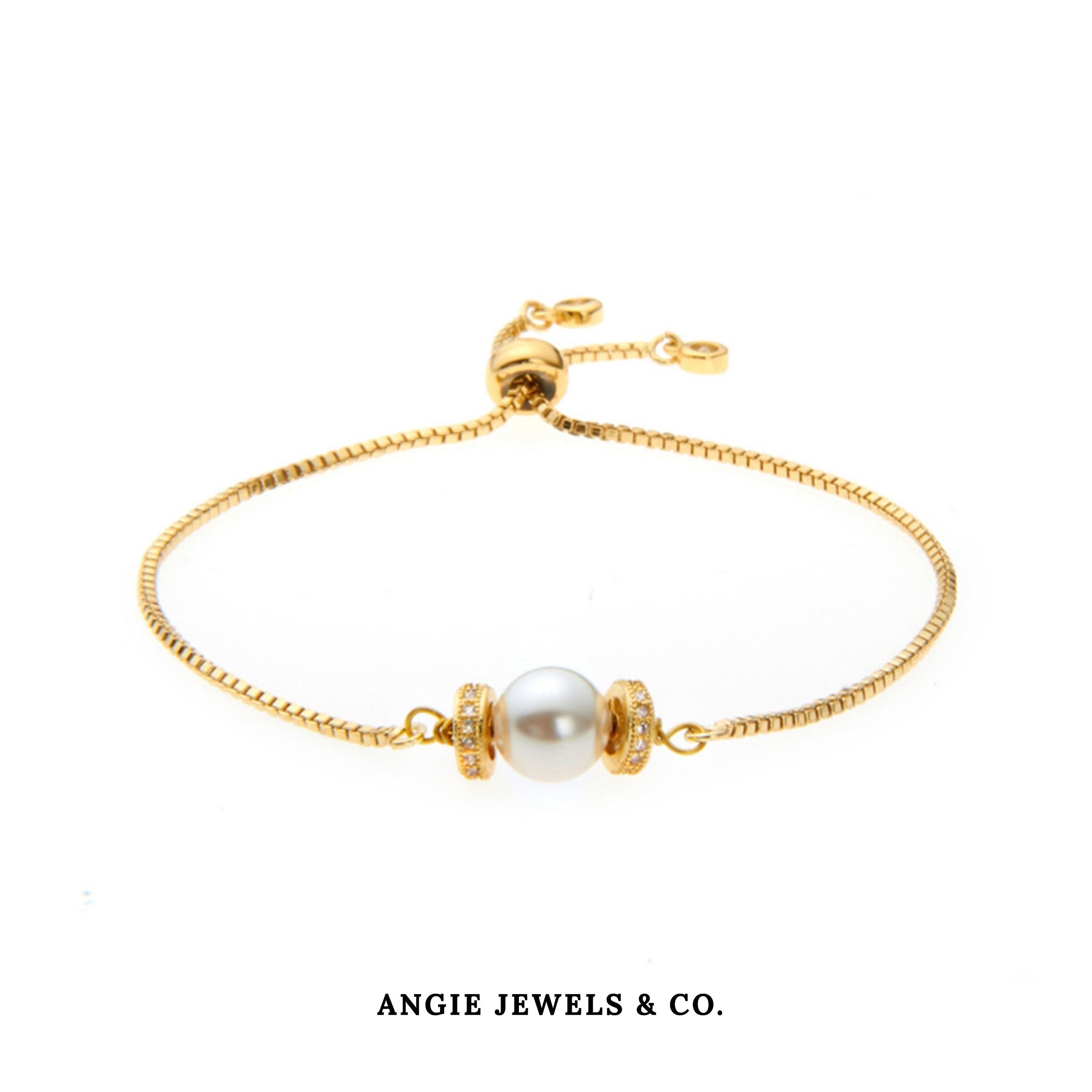 Luna Golden White Swarovski Crystal Pearl Adjustable Bracelet