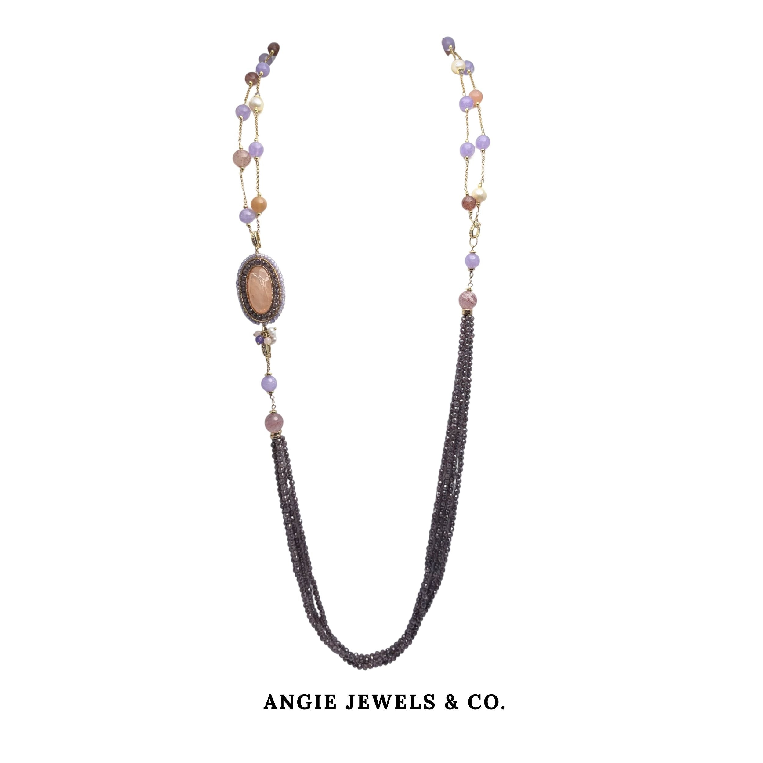 Lungo Enchanted Multiway Strawberry Quartz, Freshwater Pearls, Amethyst, Sunstone, Zircon RM1780
