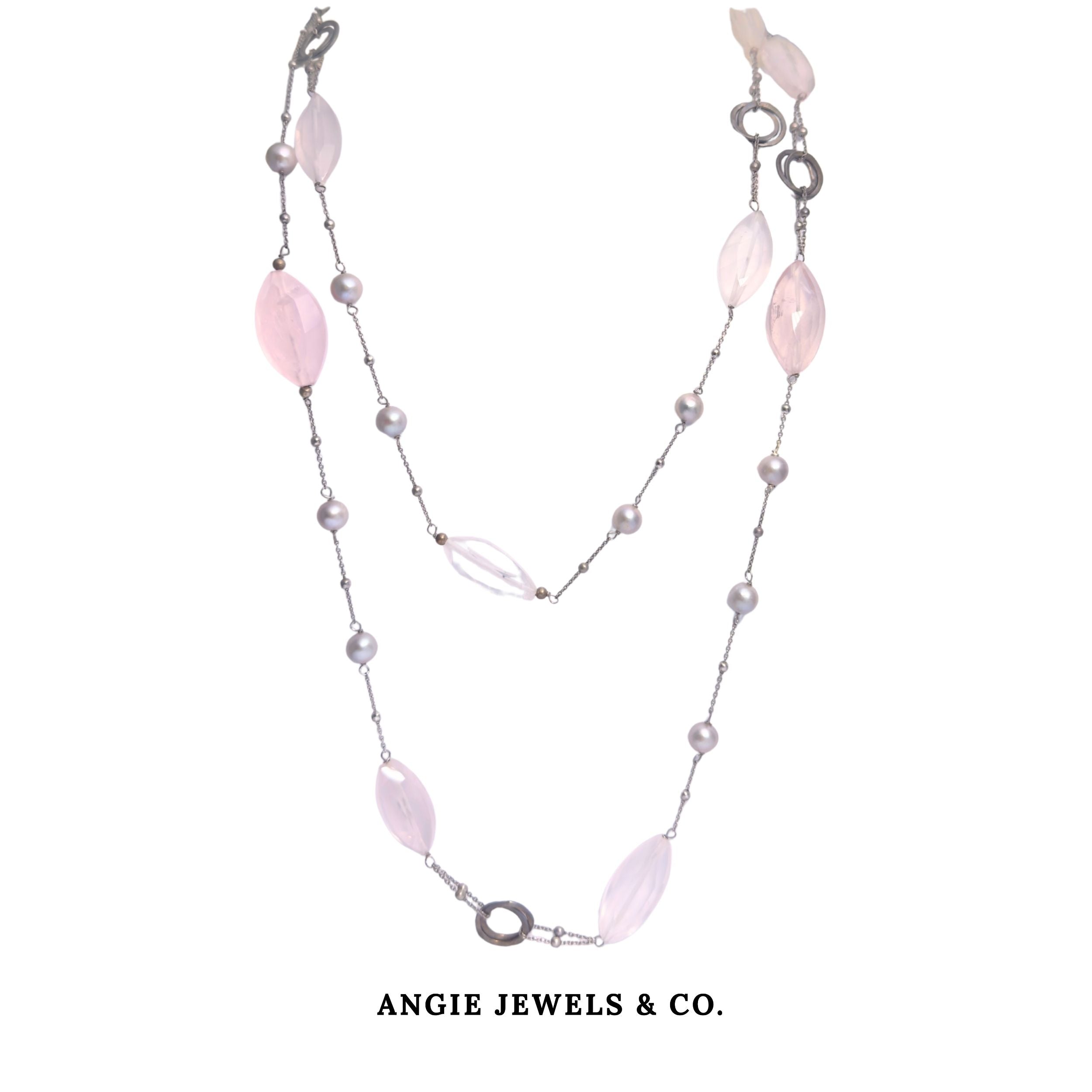 Lungo Rose Quartz and Pearl Necklace
