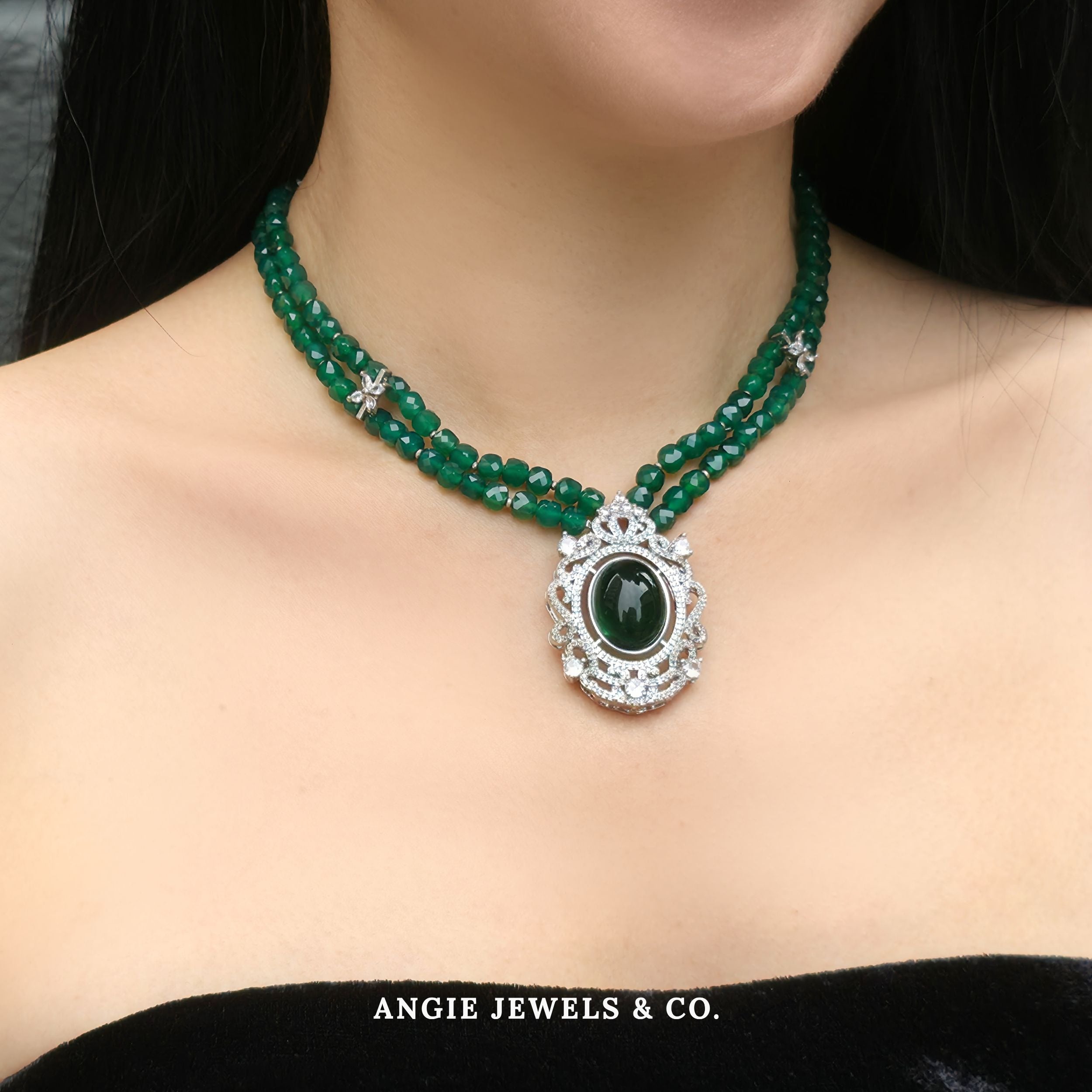 Majestic Necklace in Green Agate