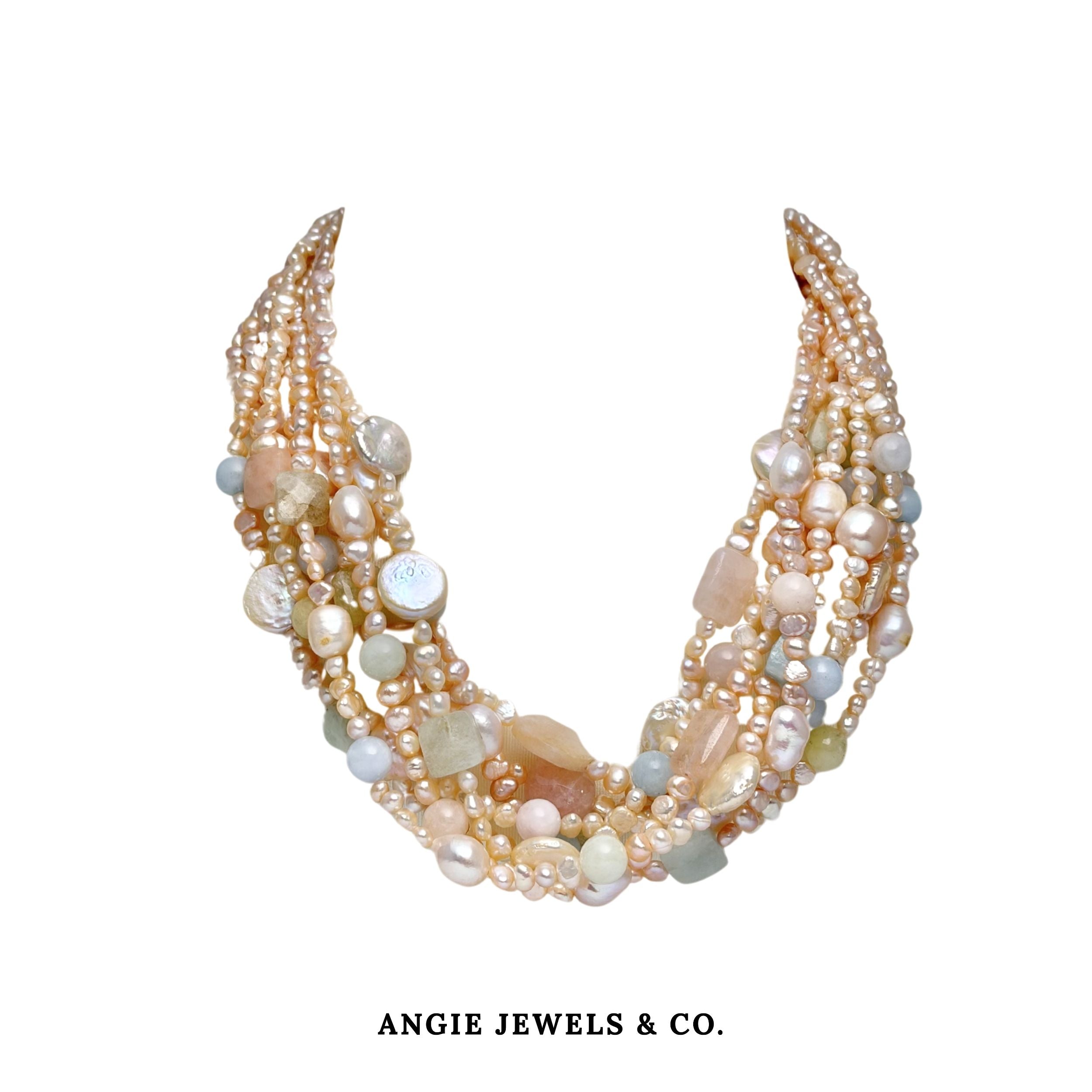 Multistrand Morganite and Pastel Pearl Necklace