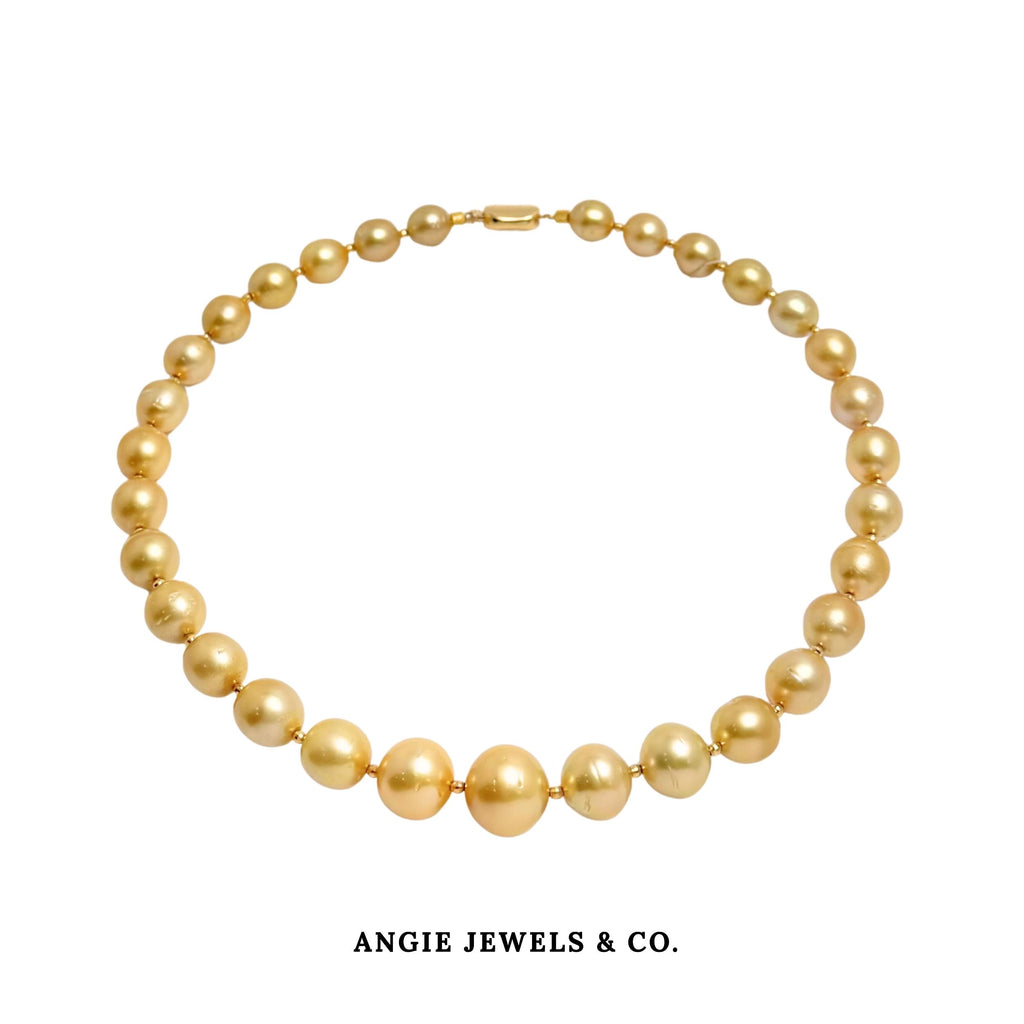 Natelie Golden South Sea Pearls Necklace with 18K Gold Ball and Clasp