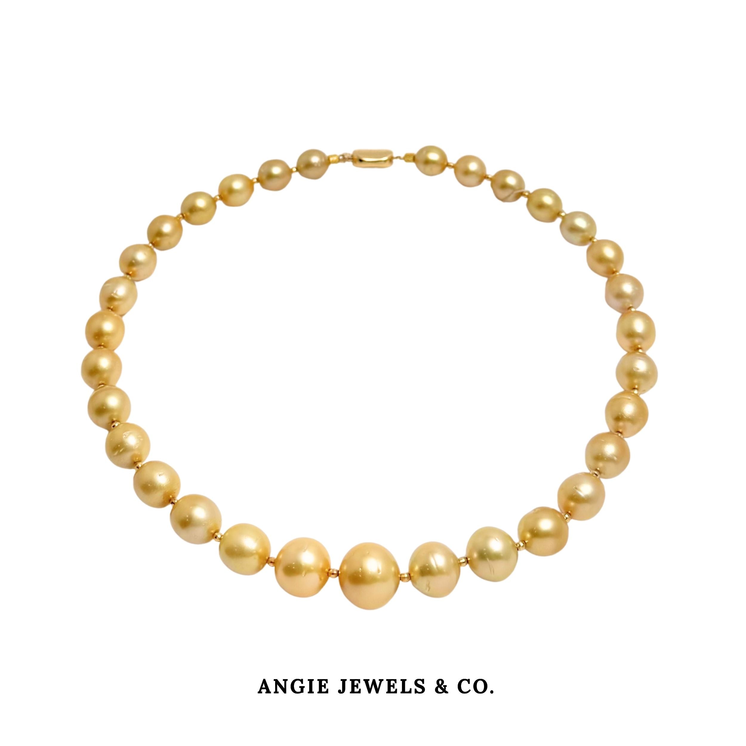 Natelie Golden South Sea Pearls Necklace with 18K Gold Ball and Clasp