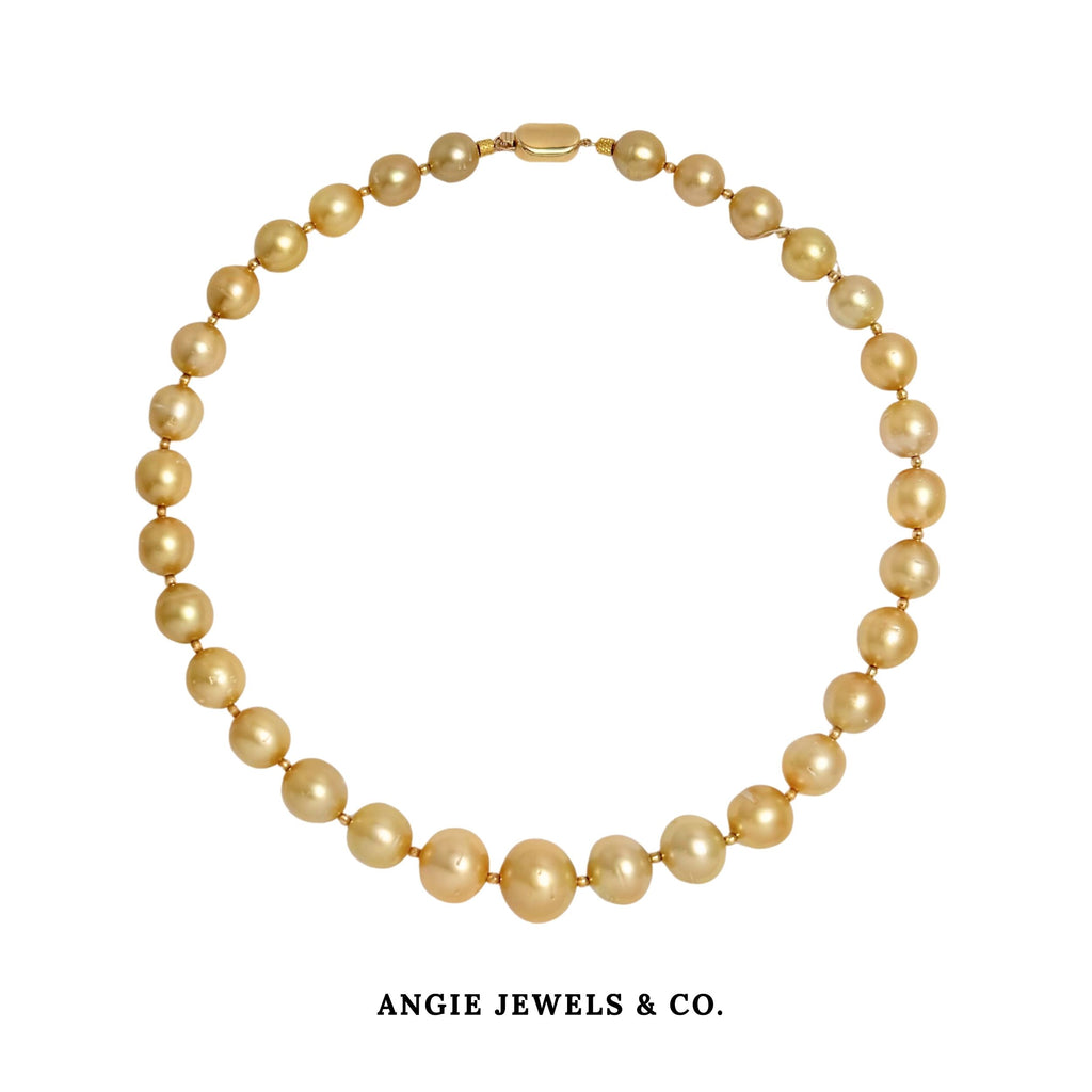 Natelie Golden South Sea Pearls Necklace with 18K Gold Ball and Clasp
