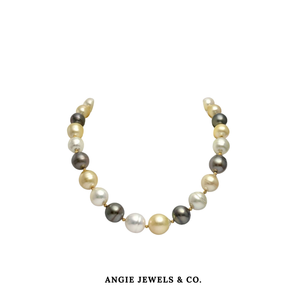 Natalie Multicolor Golden South Sea Pearl Necklace 18K Gold Ball and 9K Clasp