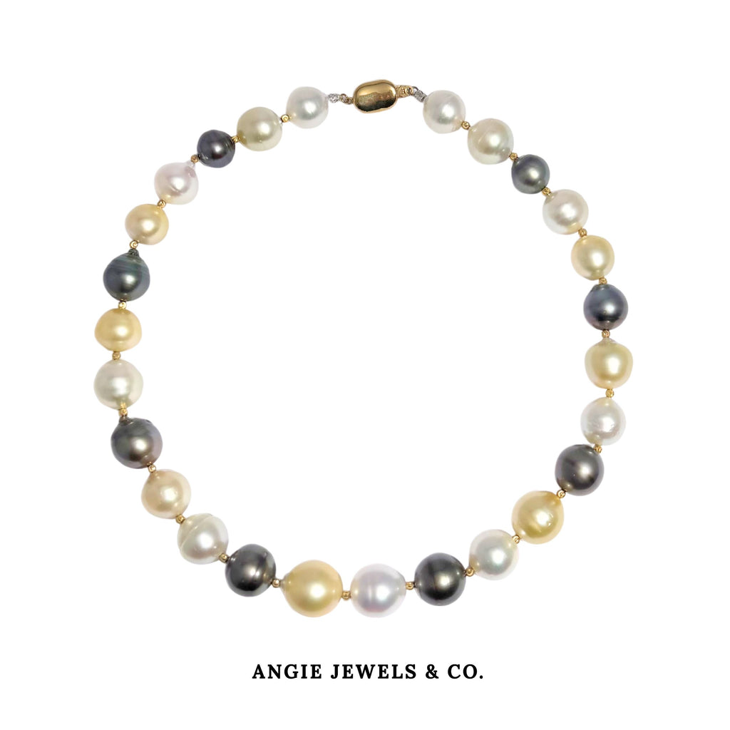 Natalie Multicolor Golden South Sea Pearl Necklace 18K Gold Ball and 9K Clasp