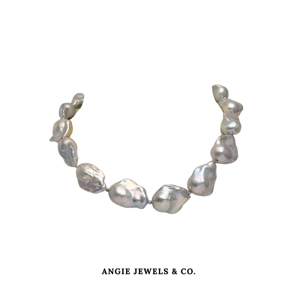 Natelie Freshwater Baroque Pearl Necklace with 18K White Gold Ball
