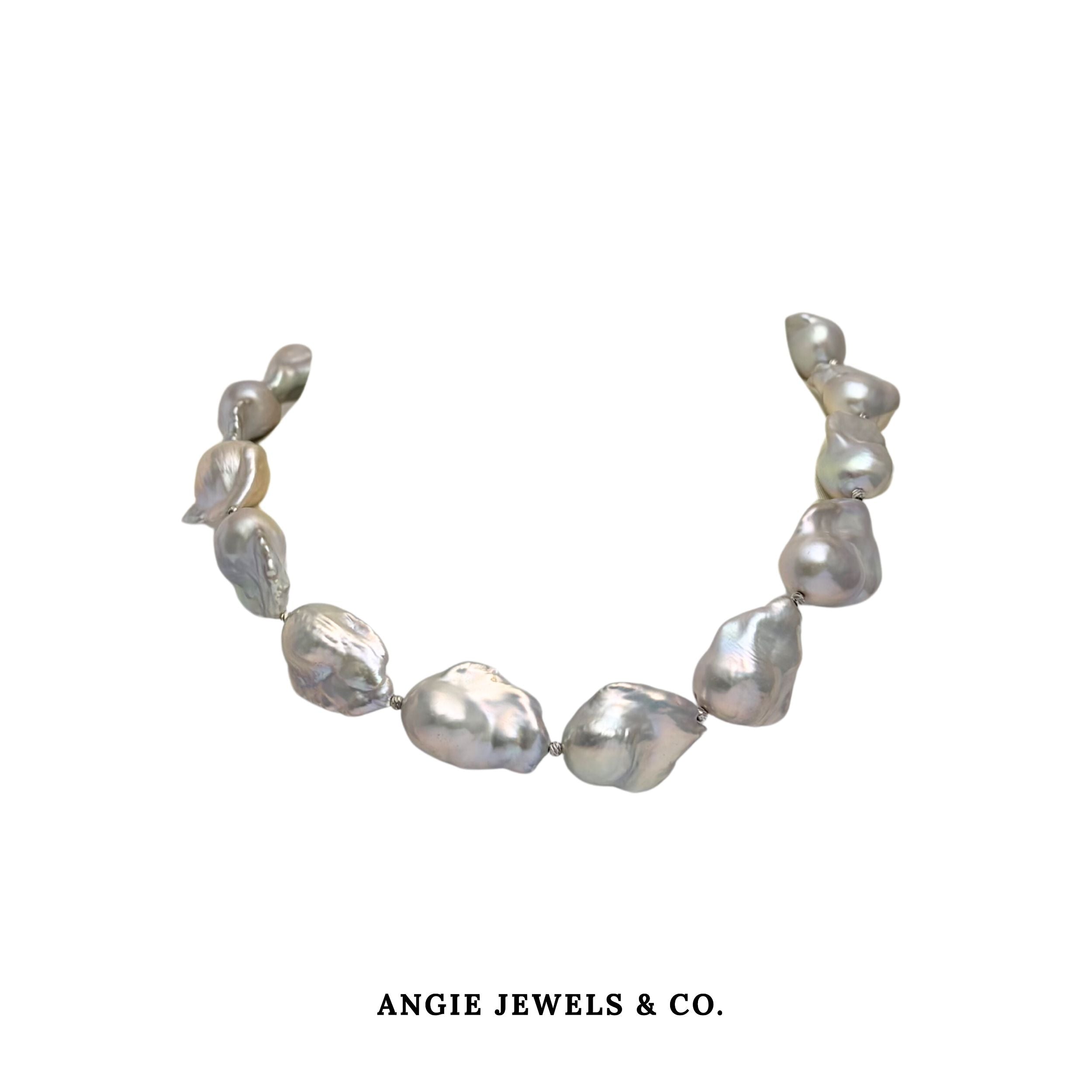 Natelie FW Baroque Pearl Necklace with 18K White Gold Ball