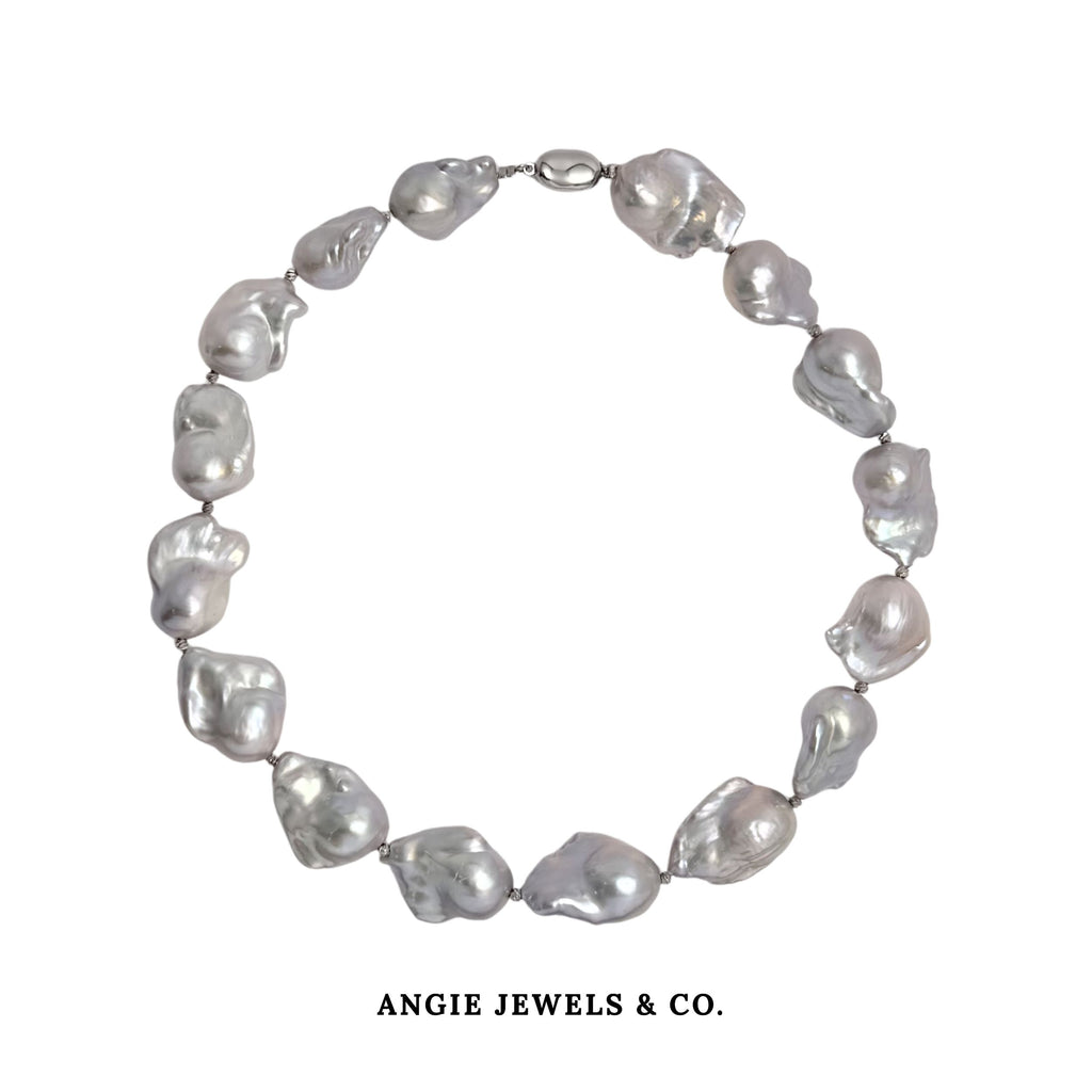 Natelie Freshwater Baroque Pearl Necklace with 18K White Gold Ball