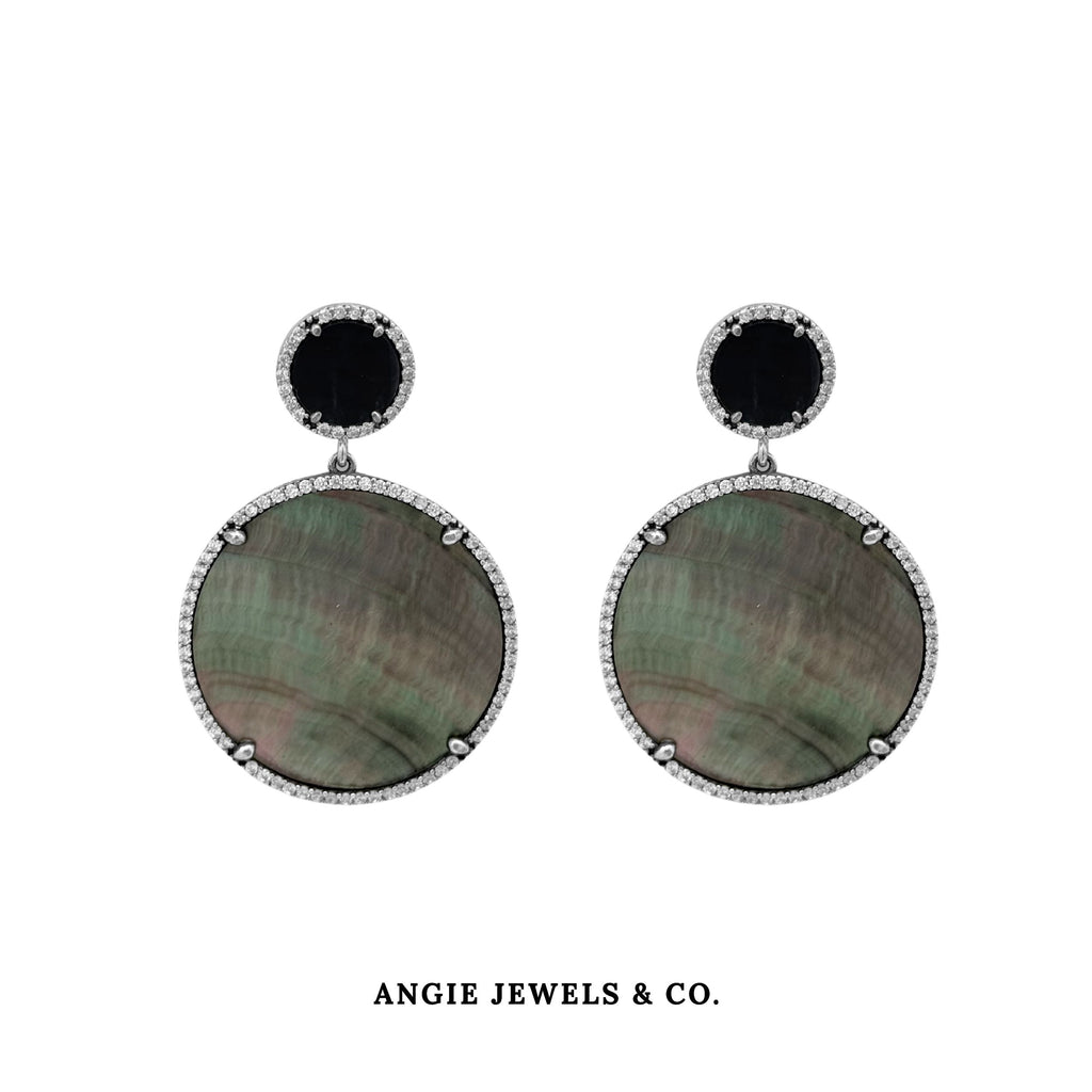 Dark Iridescent Mother of Shell Round Pearl Earring
