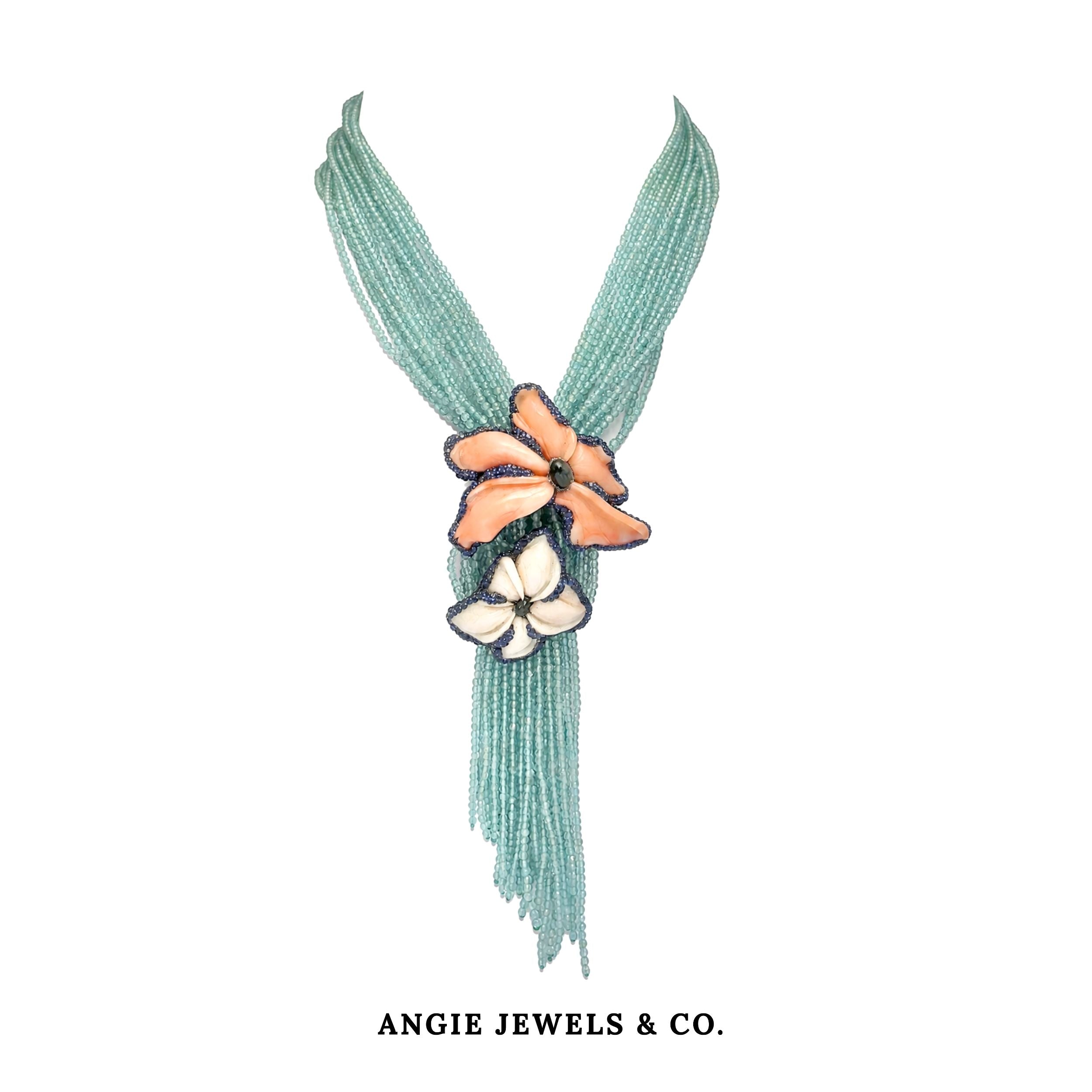 Ocean Treasure Necklace (Aquamarine Sapphire Coral Necklac